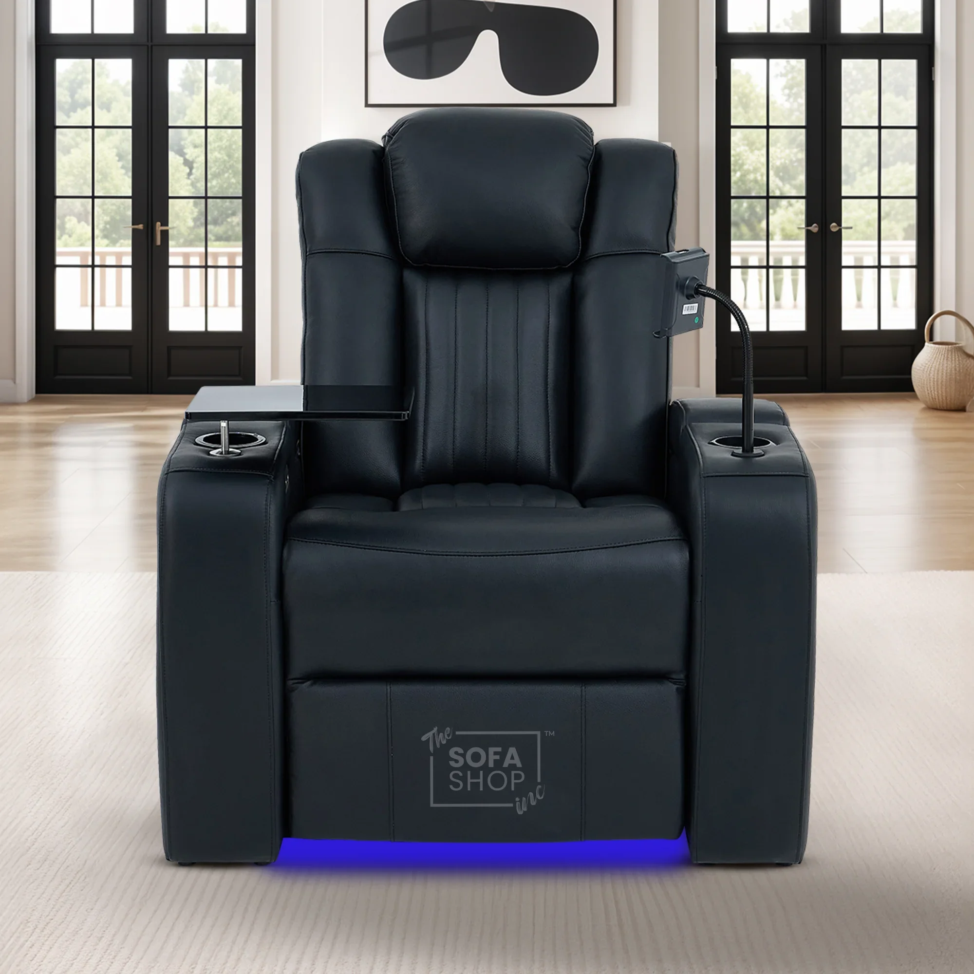Real Leather 3+1 Electric Recliner Cinema Sofa Set In Black | Cinema Sofa Seats Package with Massage, Wireless Charging, Heating, USB Ports & Storage | Capri - Image 5