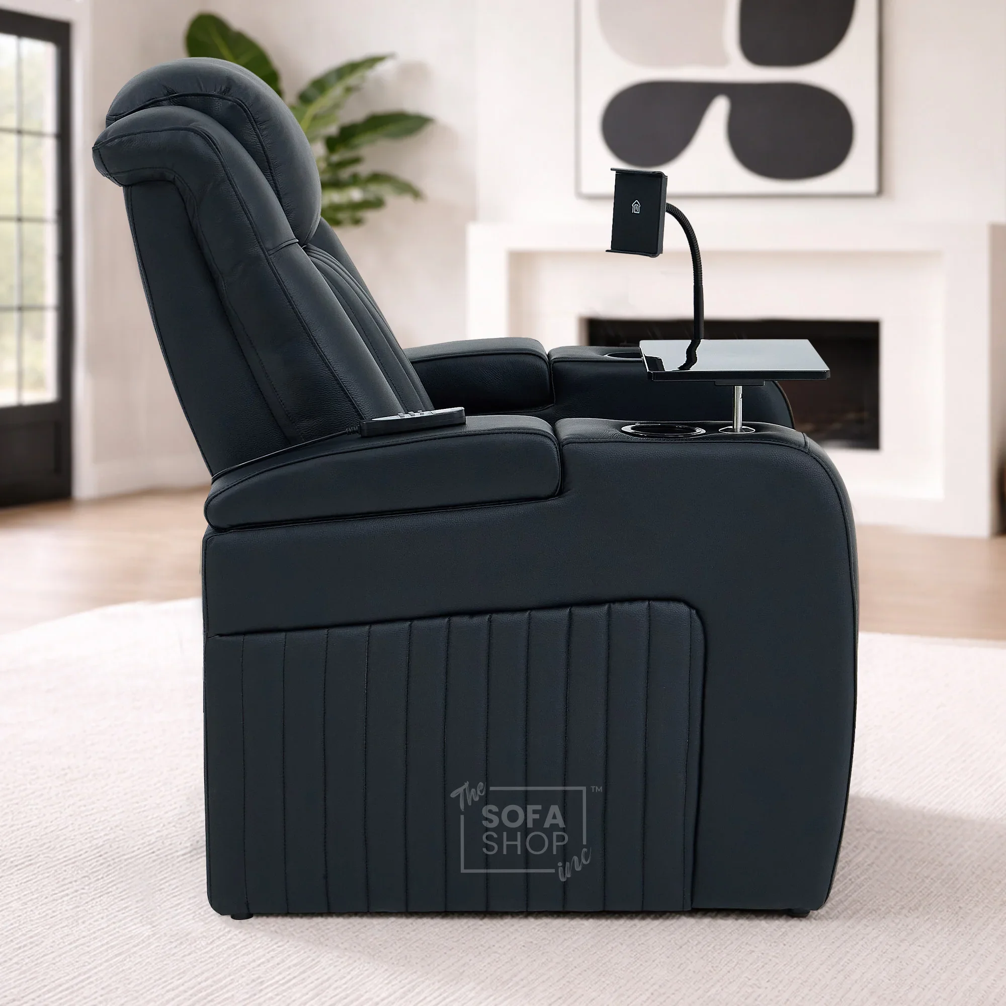 Real Leather 3+1 Electric Recliner Cinema Sofa Set In Black | Cinema Sofa Seats Package with Massage, Wireless Charging, Heating, USB Ports & Storage | Capri - Image 8