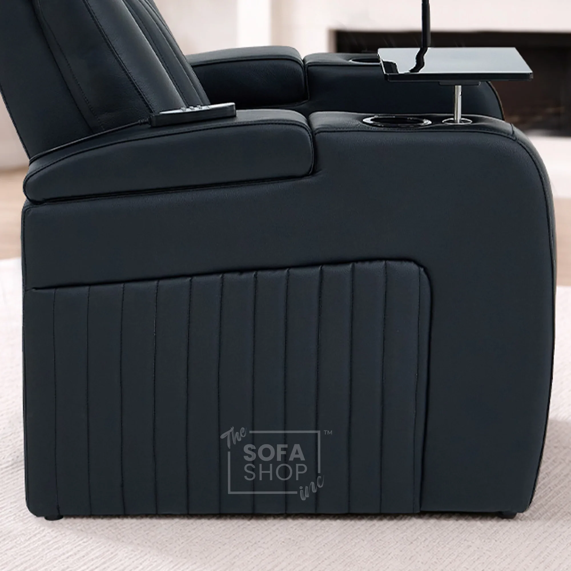 Real Leather 3+1 Electric Recliner Cinema Sofa Set In Black | Cinema Sofa Seats Package with Massage, Wireless Charging, Heating, USB Ports & Storage | Capri - Image 9