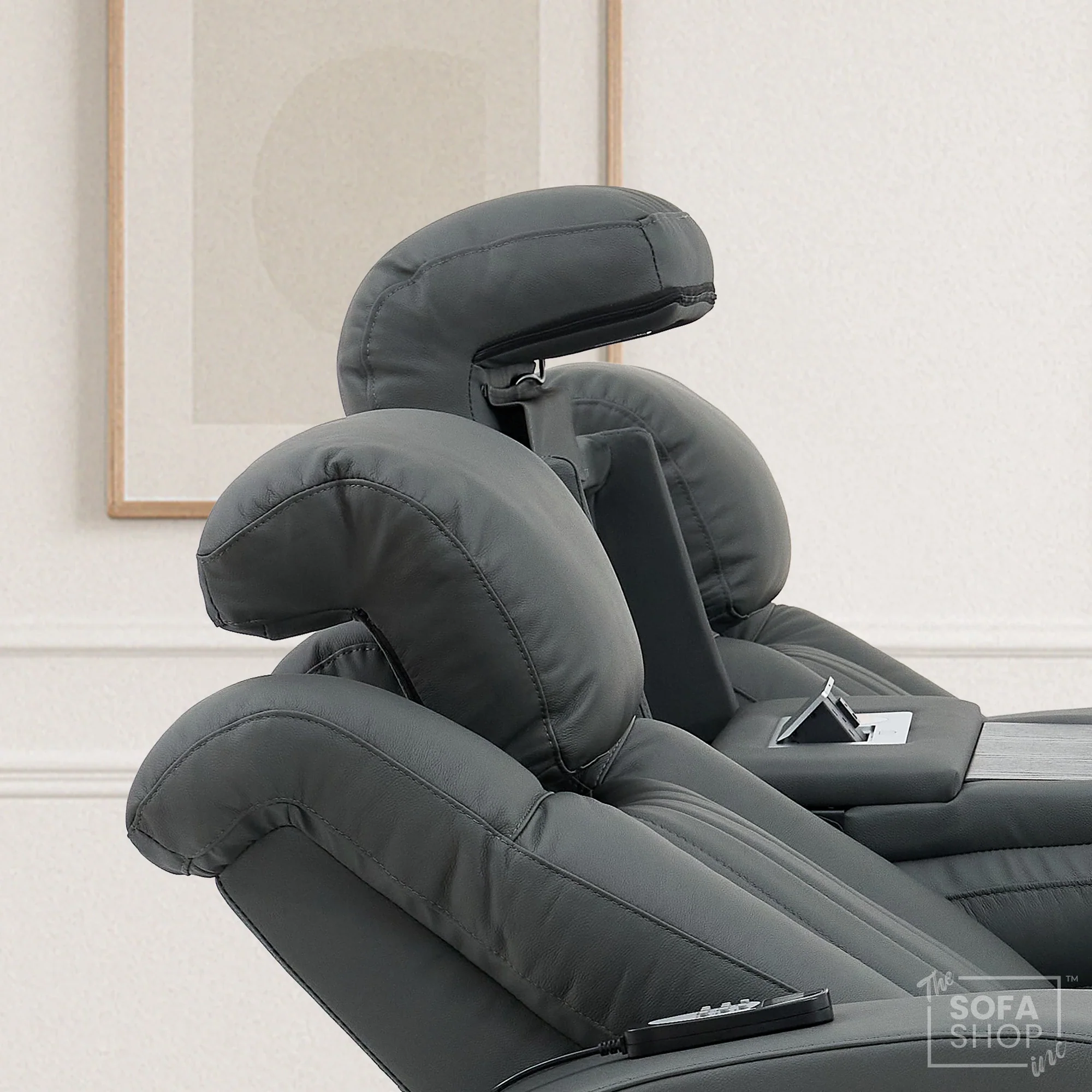 Real Leather 3+1 Electric Recliner Sofa Set and Cinema Seats | 2-Piece Sofa Package in Grey with Massage, Heating, Power Recliners, Wireless Charging & USB-C | Capri - Image 10