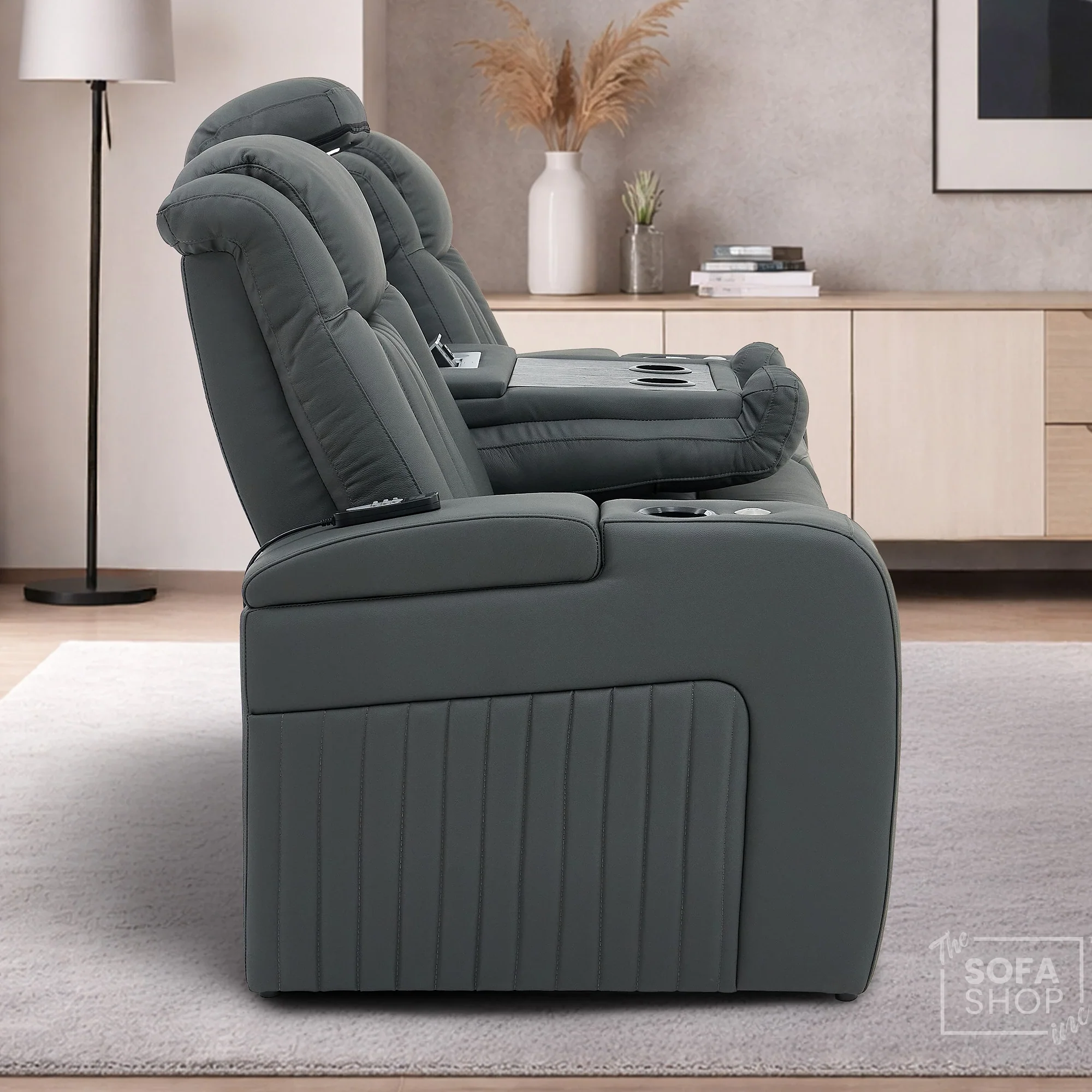 Real Leather 3+1 Electric Recliner Sofa Set and Cinema Seats | 2-Piece Sofa Package in Grey with Massage, Heating, Power Recliners, Wireless Charging & USB-C | Capri - Image 12