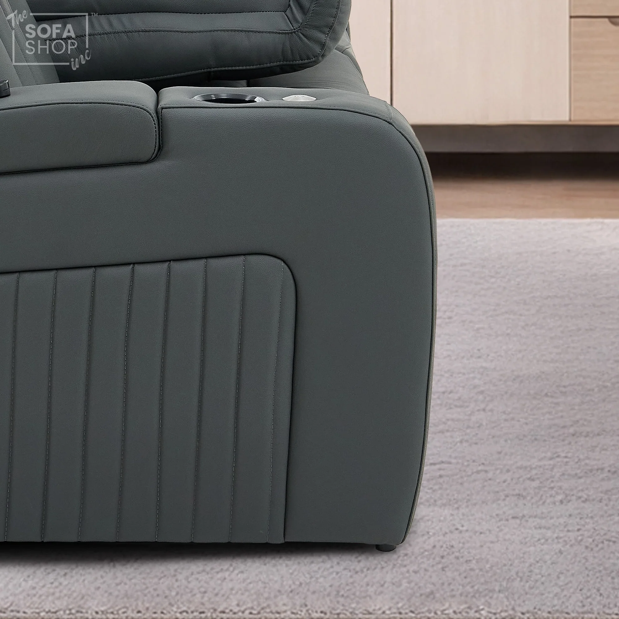 Real Leather 3+1 Electric Recliner Sofa Set and Cinema Seats | 2-Piece Sofa Package in Grey with Massage, Heating, Power Recliners, Wireless Charging & USB-C | Capri - Image 27