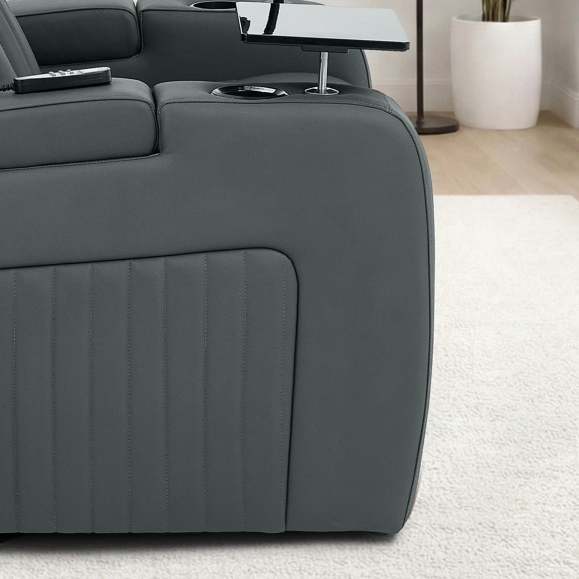 Real Leather 3+1 Electric Recliner Sofa Set and Cinema Seats | 2-Piece Sofa Package in Grey with Massage, Heating, Power Recliners, Wireless Charging & USB-C | Capri - Image 28
