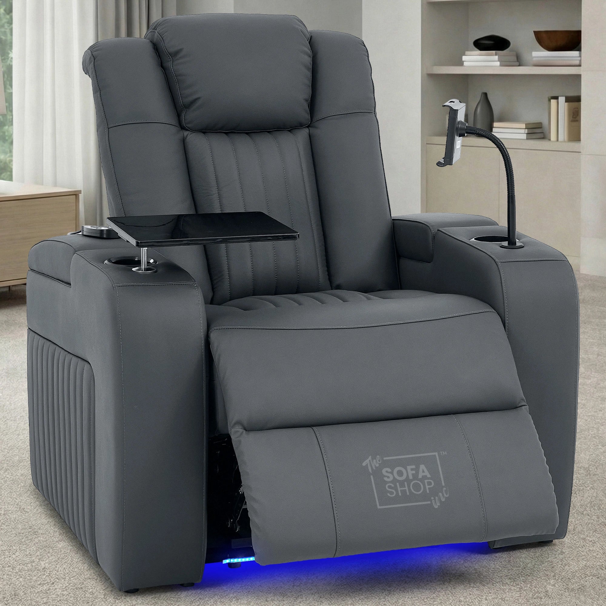 Real Leather 3+1 Electric Recliner Sofa Set and Cinema Seats | 2-Piece Sofa Package in Grey with Massage, Heating, Power Recliners, Wireless Charging & USB-C | Capri - Image 3