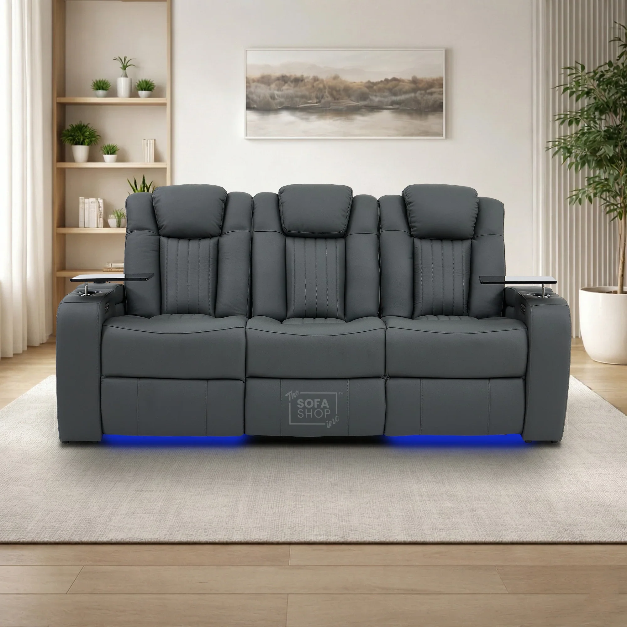 Real Leather 3+1 Electric Recliner Sofa Set and Cinema Seats | 2-Piece Sofa Package in Grey with Massage, Heating, Power Recliners, Wireless Charging & USB-C | Capri - Image 4