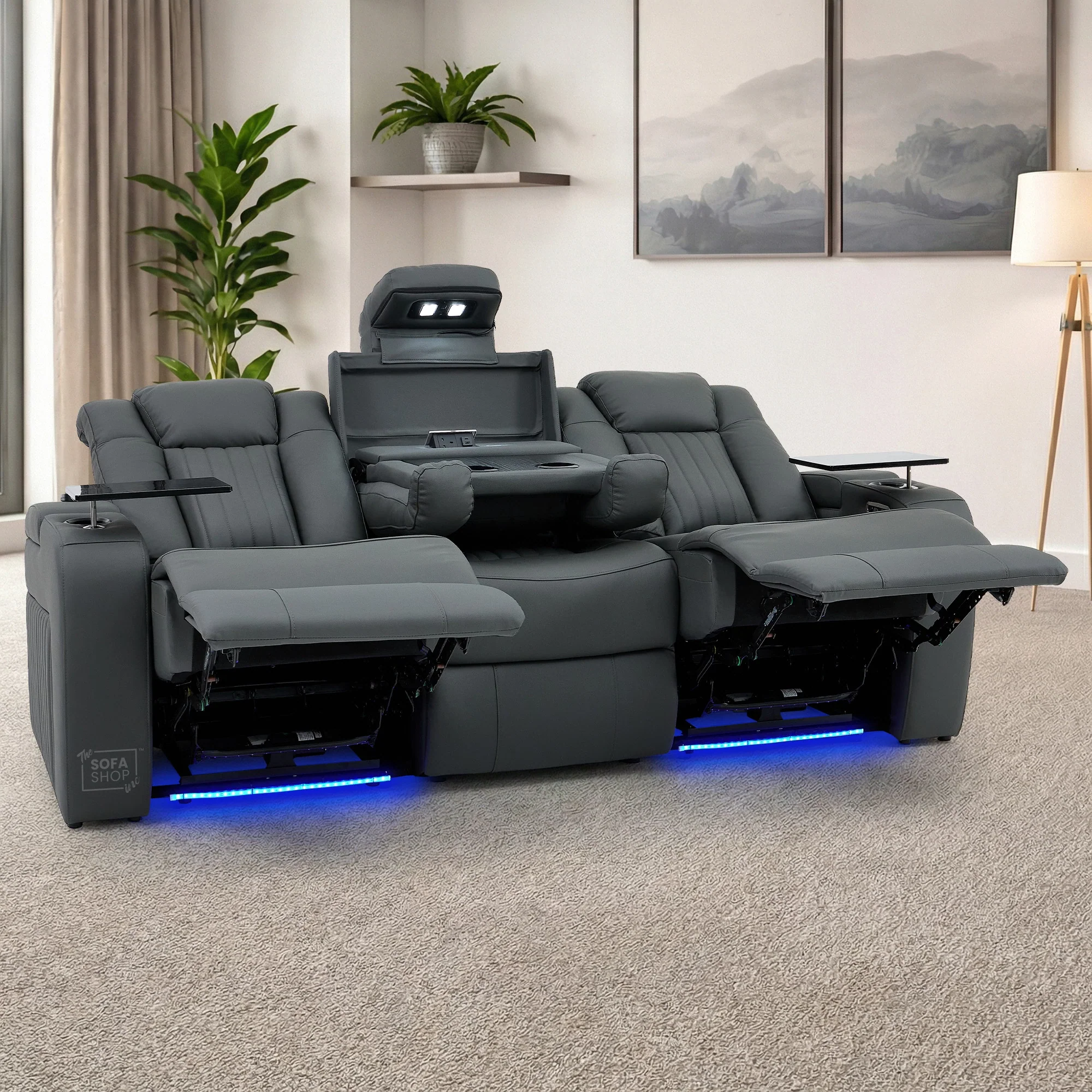 Real Leather 3+1 Electric Recliner Sofa Set and Cinema Seats | 2-Piece Sofa Package in Grey with Massage, Heating, Power Recliners, Wireless Charging & USB-C | Capri - Image 6