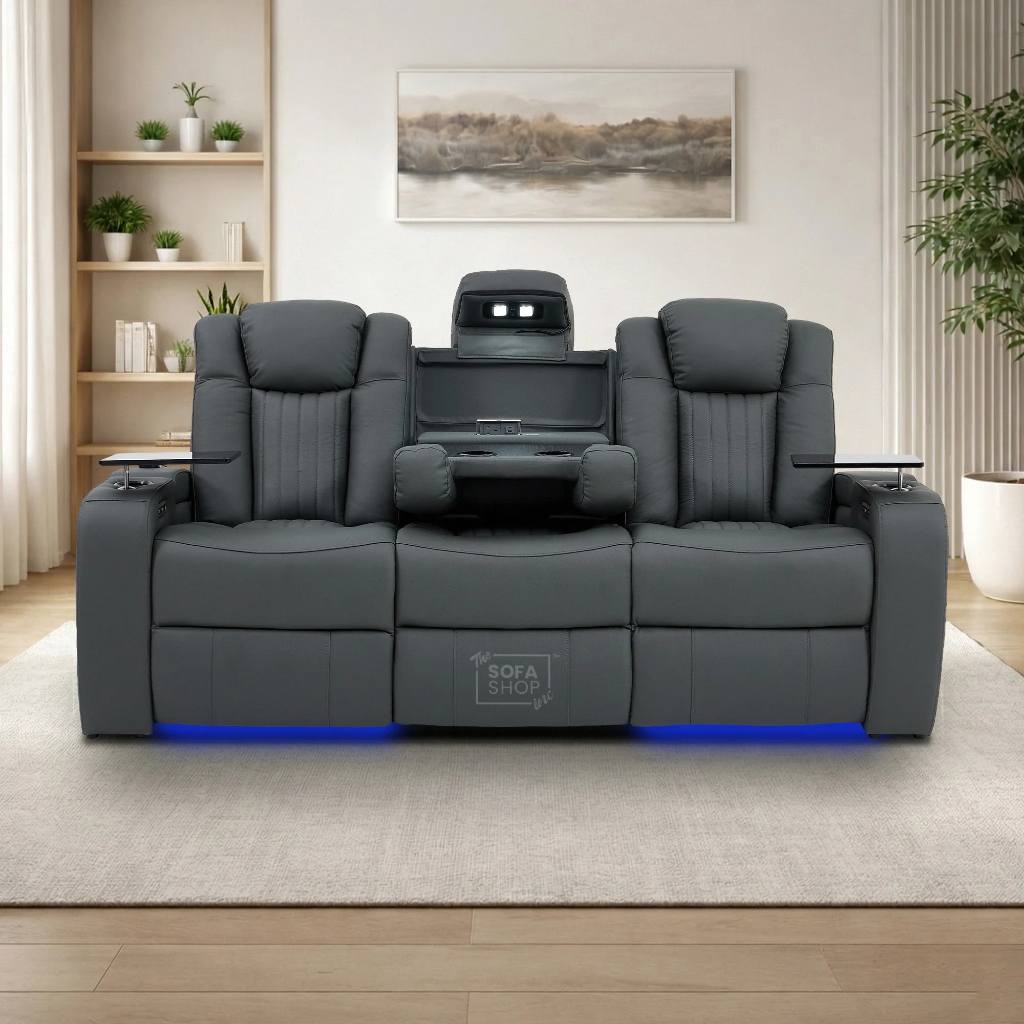 Real Leather 3+1 Electric Recliner Sofa Set and Cinema Seats | 2-Piece Sofa Package in Grey with Massage, Heating, Power Recliners, Wireless Charging & USB-C | Capri - Image 8