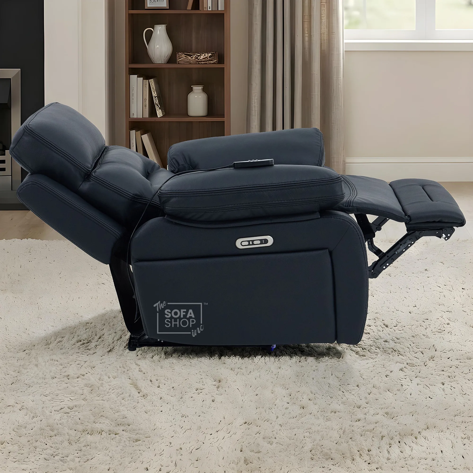 3+1 Electric Recliner Sofa Suite in Black Real Leather | Hi-Tech Cinema Set with Power Recline, Power Headrest, Drop-Down Table, Storage Drawer, USB & Wireless Charging | Sicily | The Sofa Shop - Image 11