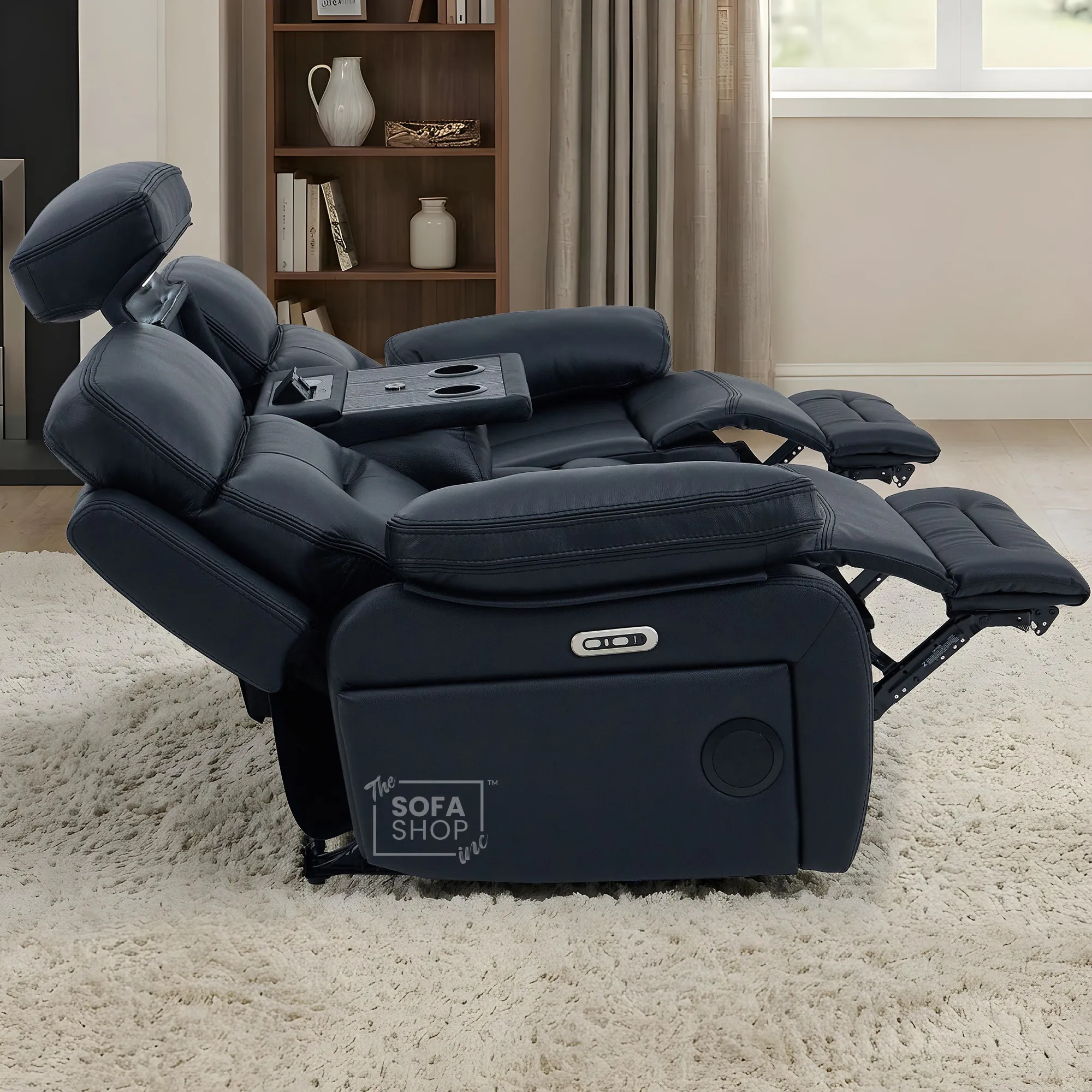 3+1 Electric Recliner Sofa Suite in Black Real Leather | Hi-Tech Cinema Set with Power Recline, Power Headrest, Drop-Down Table, Storage Drawer, USB & Wireless Charging | Sicily | The Sofa Shop - Image 13