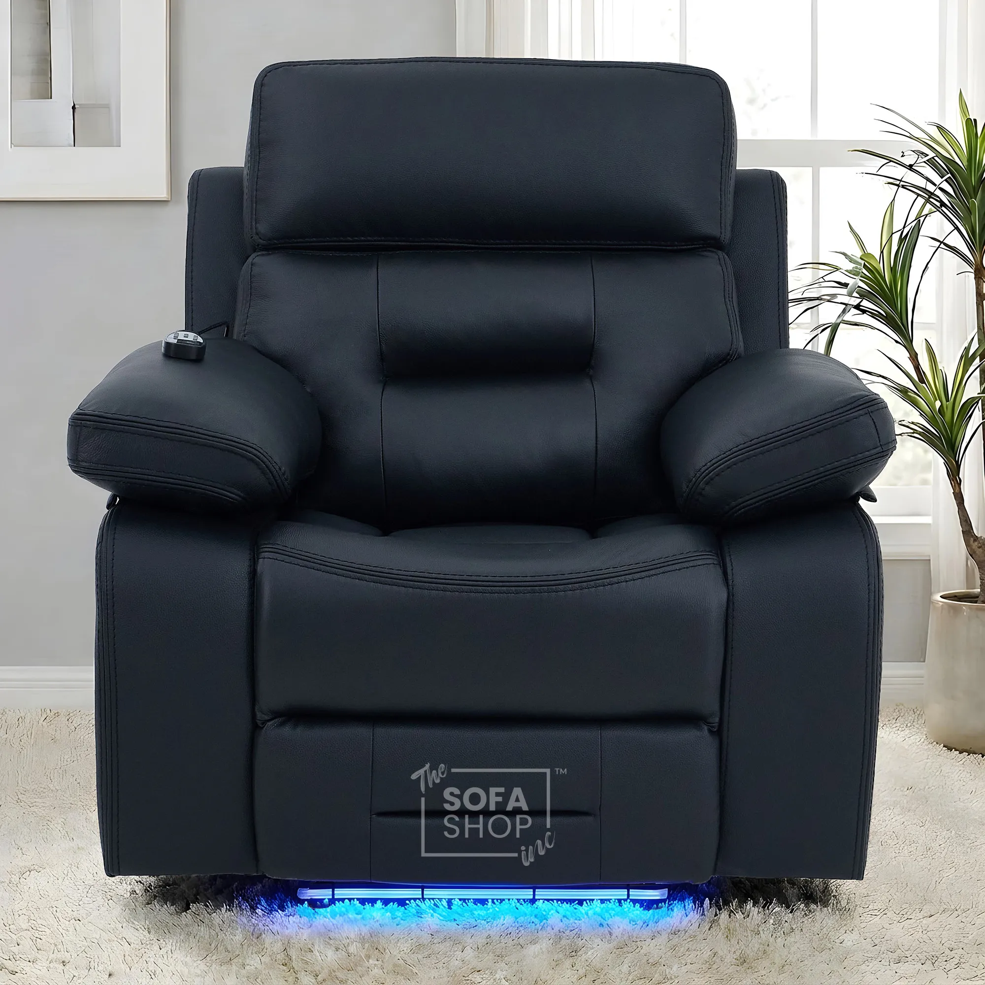3+1 Electric Recliner Sofa Suite in Black Real Leather | Hi-Tech Cinema Set with Power Recline, Power Headrest, Drop-Down Table, Storage Drawer, USB & Wireless Charging | Sicily | The Sofa Shop - Image 5