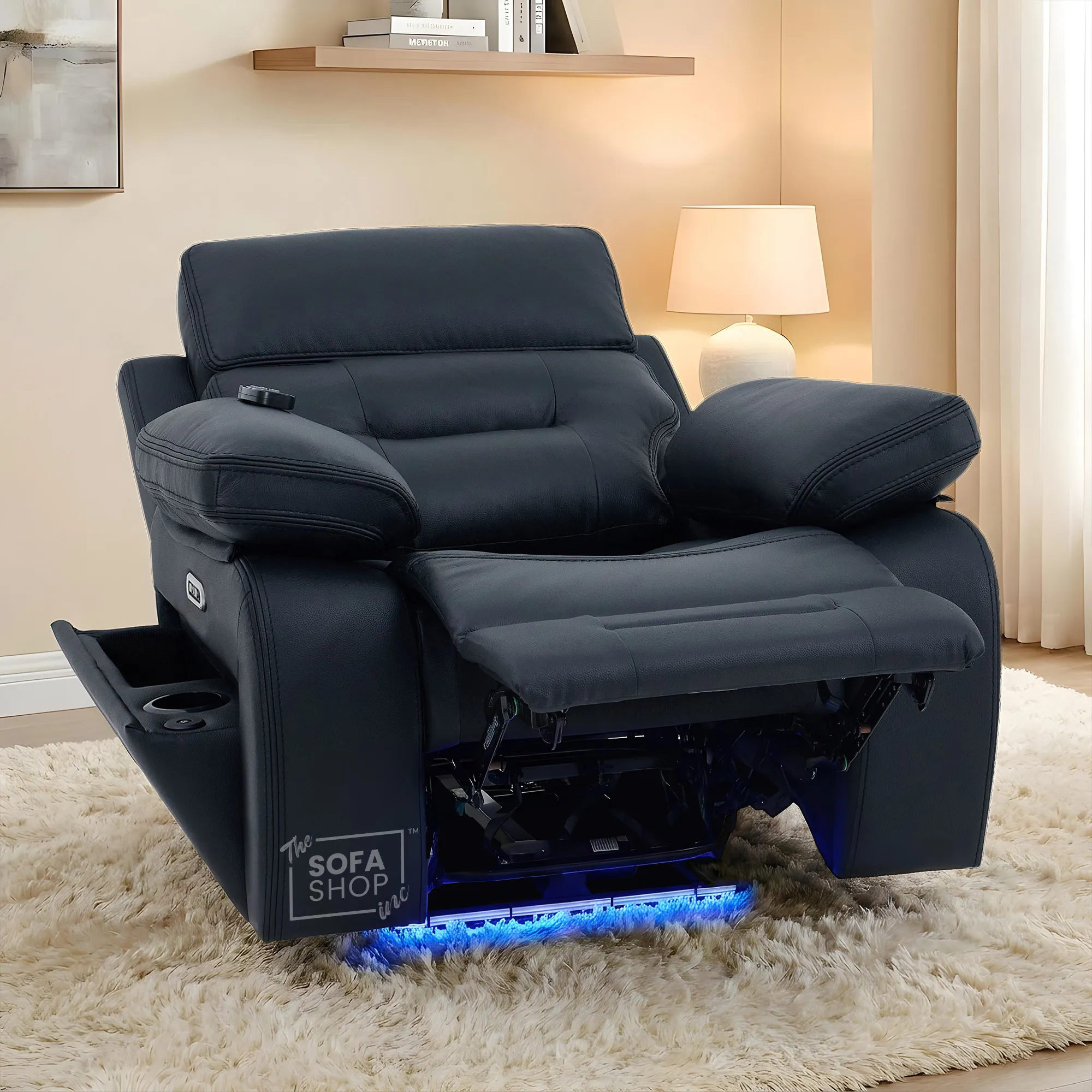 3+1 Electric Recliner Sofa Suite in Black Real Leather | Hi-Tech Cinema Set with Power Recline, Power Headrest, Drop-Down Table, Storage Drawer, USB & Wireless Charging | Sicily | The Sofa Shop - Image 8