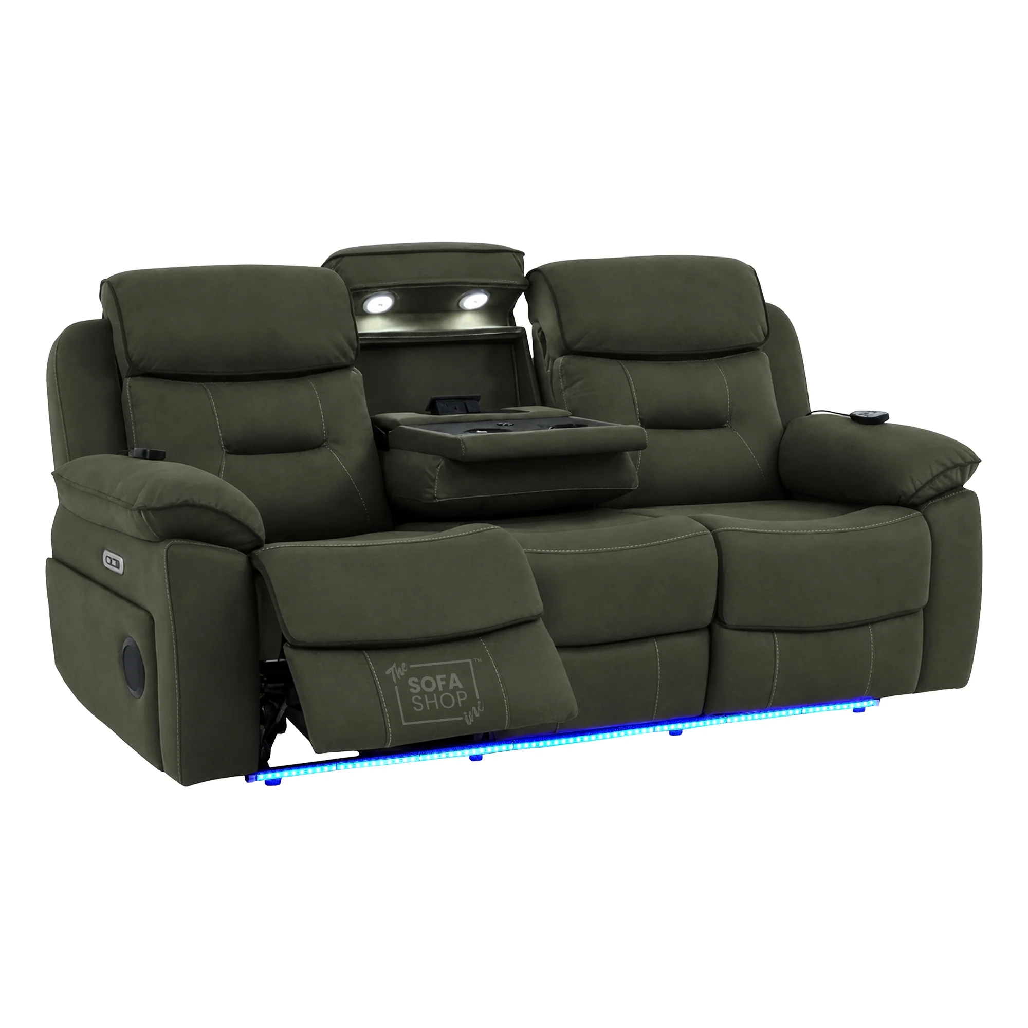 3+1 Green Fabric Electric Recliner Cinema | 2 Piece Sofa Set With Vibration Massage, Heated Lumbar, Wireless Charging & Bluetooth Speakers | Florence | The Sofa Shop - Image 29