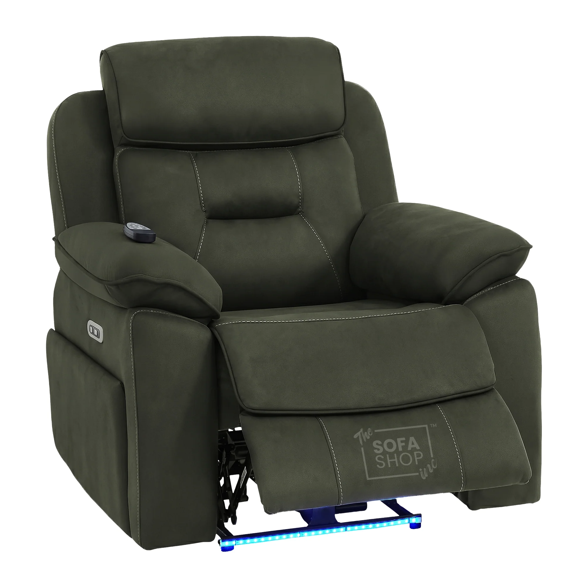 3+1 Green Fabric Electric Recliner Cinema | 2 Piece Sofa Set With Vibration Massage, Heated Lumbar, Wireless Charging & Bluetooth Speakers | Florence | The Sofa Shop - Image 30