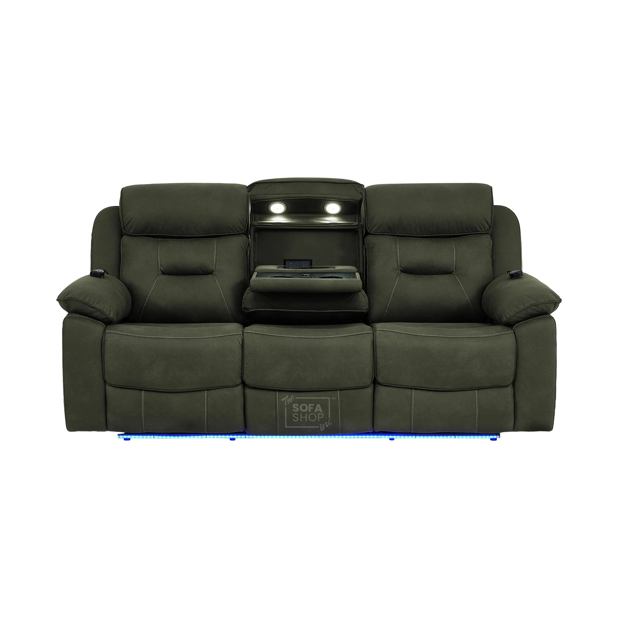 3+1 Green Fabric Electric Recliner Cinema | 2 Piece Sofa Set With Vibration Massage, Heated Lumbar, Wireless Charging & Bluetooth Speakers | Florence | The Sofa Shop - Image 31