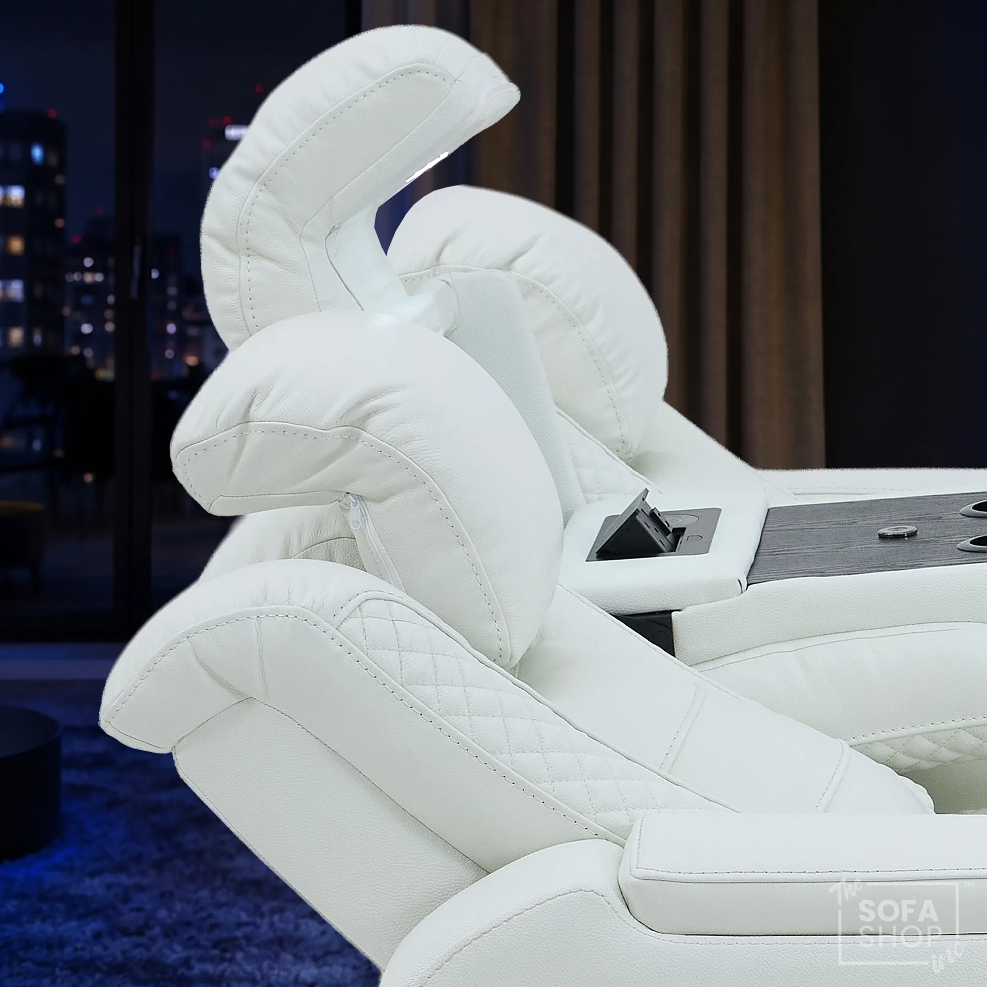 3+1 Real Leather Electric Recliner Cinema Sofa Set in White | Hi-Tech Sofa Suite with Power Recline, Power Headrests, Wireless Charging, Heat & Cool Cupholders | Napoli | The Sofa Shop - Image 10