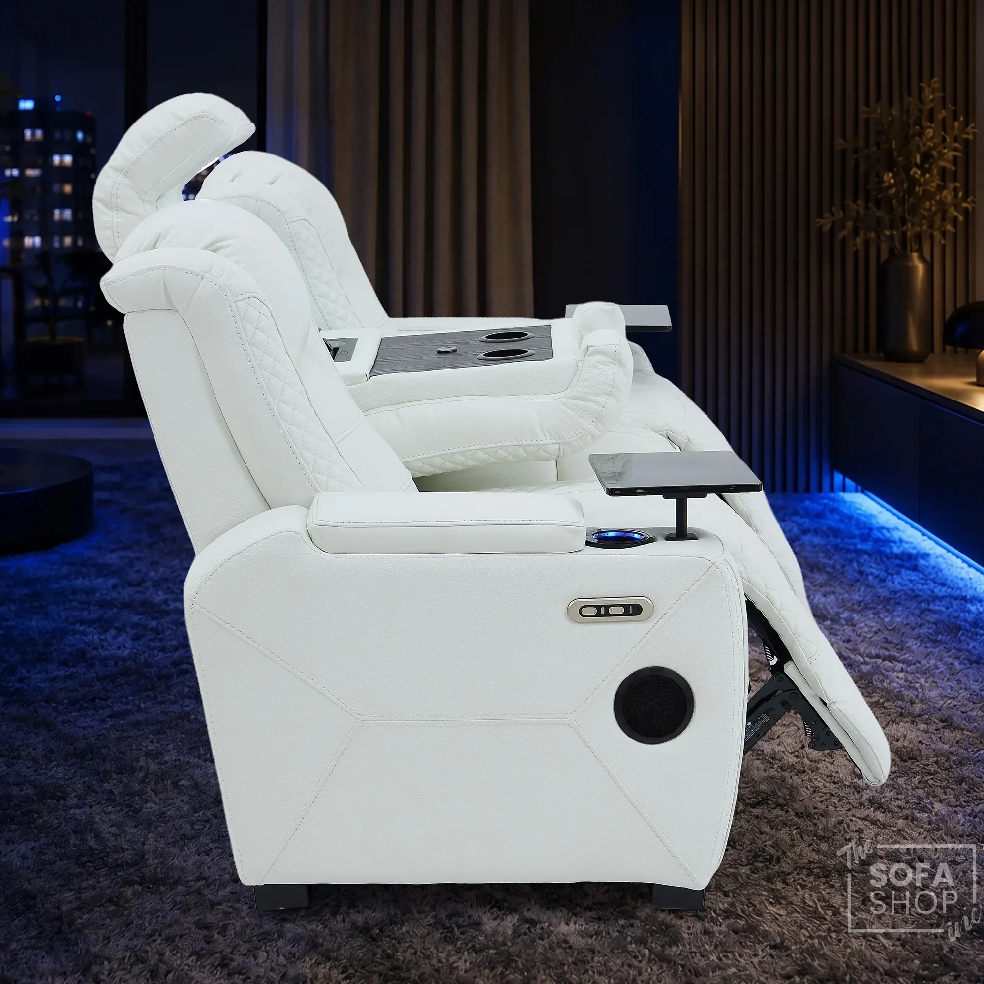 3+1 Real Leather Electric Recliner Cinema Sofa Set in White | Hi-Tech Sofa Suite with Power Recline, Power Headrests, Wireless Charging, Heat & Cool Cupholders | Napoli | The Sofa Shop - Image 11