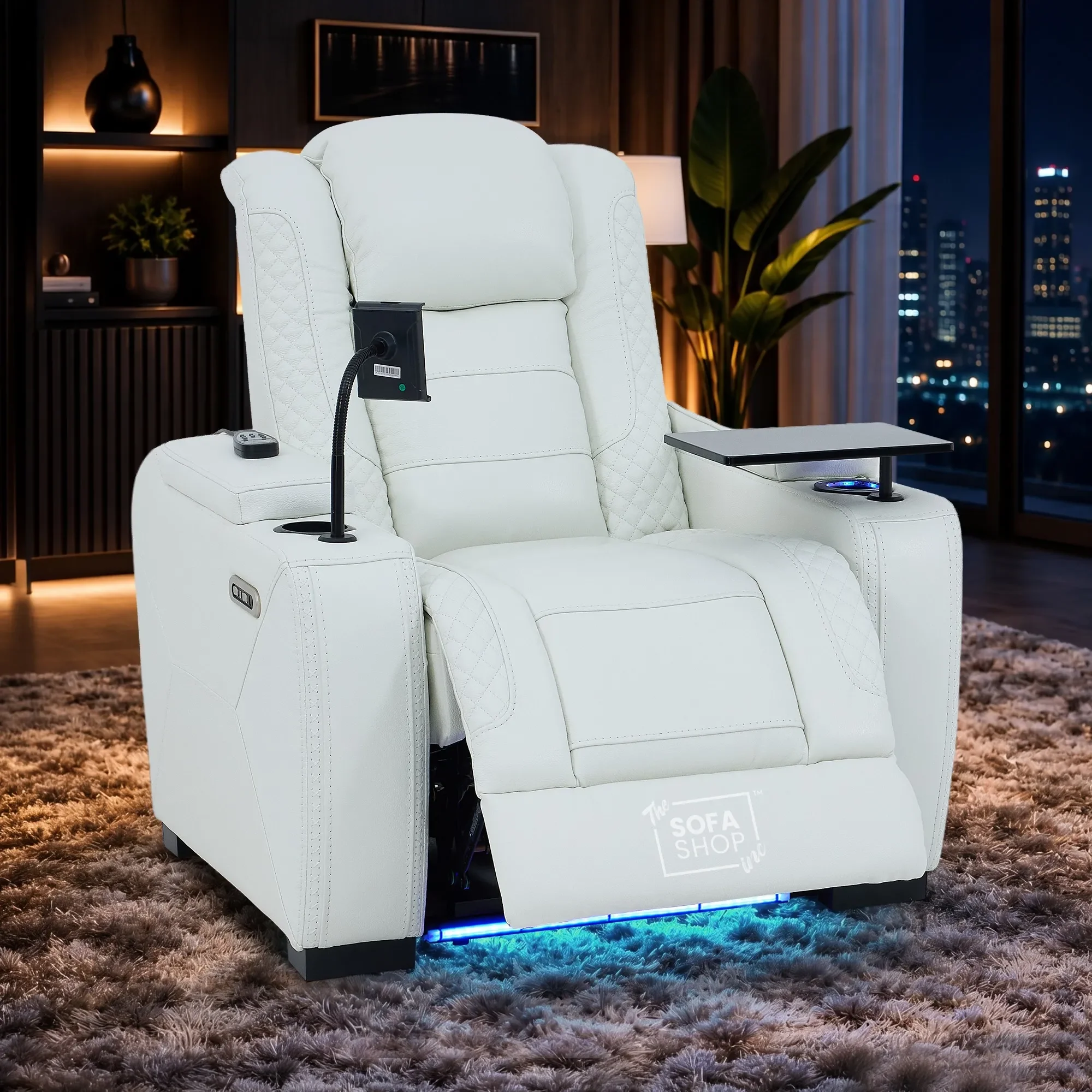 3+1 Real Leather Electric Recliner Cinema Sofa Set in White | Hi-Tech Sofa Suite with Power Recline, Power Headrests, Wireless Charging, Heat & Cool Cupholders | Napoli | The Sofa Shop - Image 3