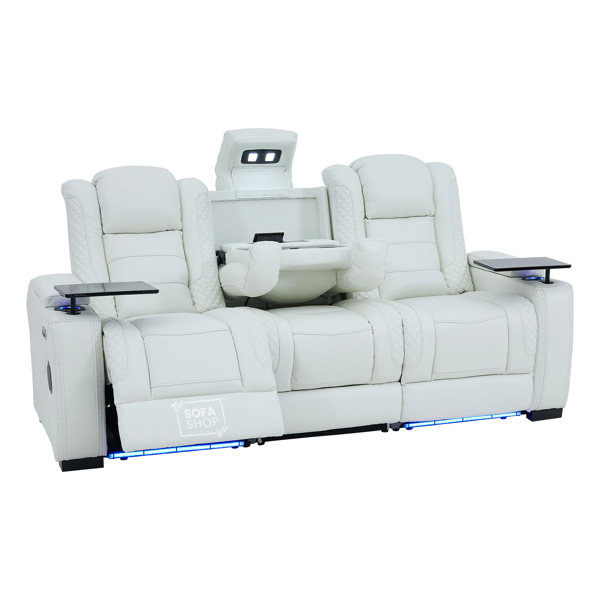 3+1 Real Leather Electric Recliner Cinema Sofa Set in White | Hi-Tech Sofa Suite with Power Recline, Power Headrests, Wireless Charging, Heat & Cool Cupholders | Napoli | The Sofa Shop - Image 32