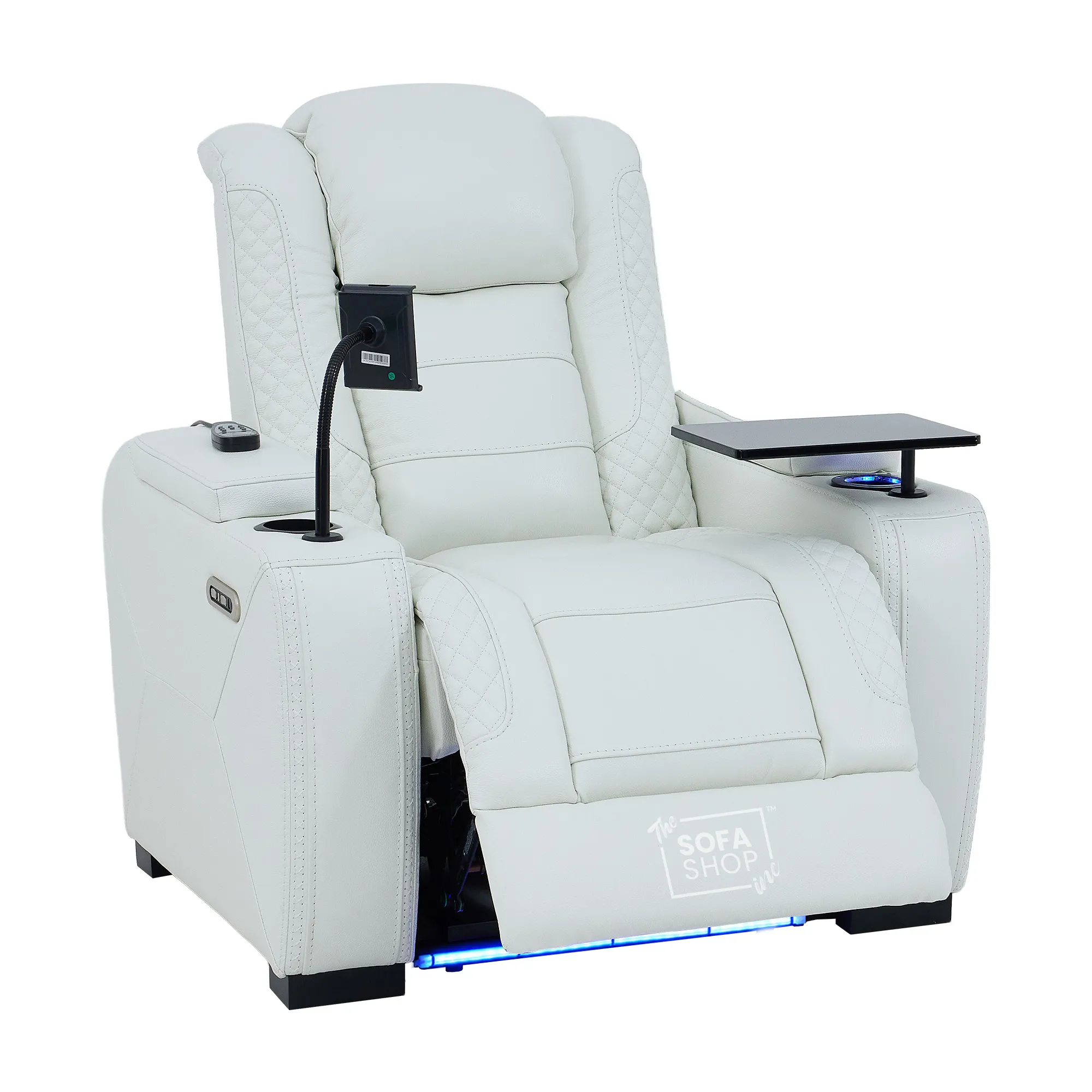 3+1 Real Leather Electric Recliner Cinema Sofa Set in White | Hi-Tech Sofa Suite with Power Recline, Power Headrests, Wireless Charging, Heat & Cool Cupholders | Napoli | The Sofa Shop - Image 33