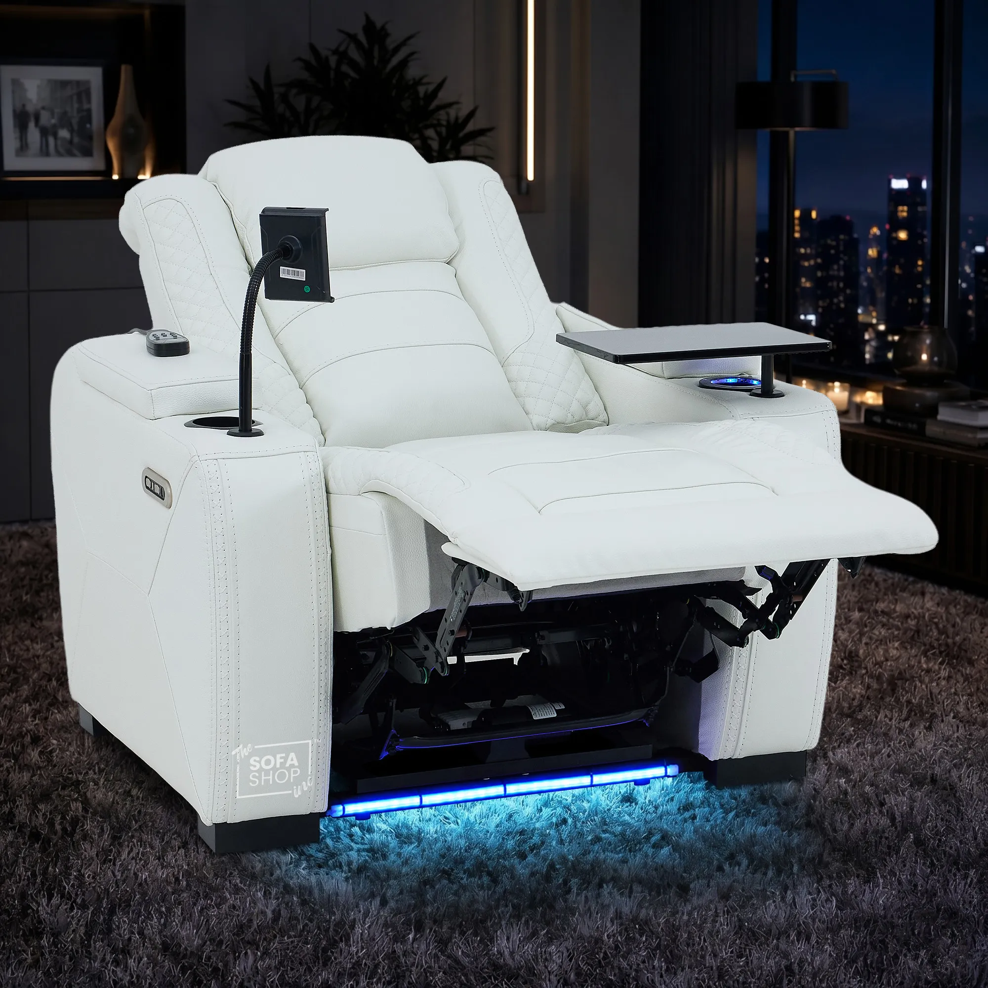 3+1 Real Leather Electric Recliner Cinema Sofa Set in White | Hi-Tech Sofa Suite with Power Recline, Power Headrests, Wireless Charging, Heat & Cool Cupholders | Napoli | The Sofa Shop - Image 8