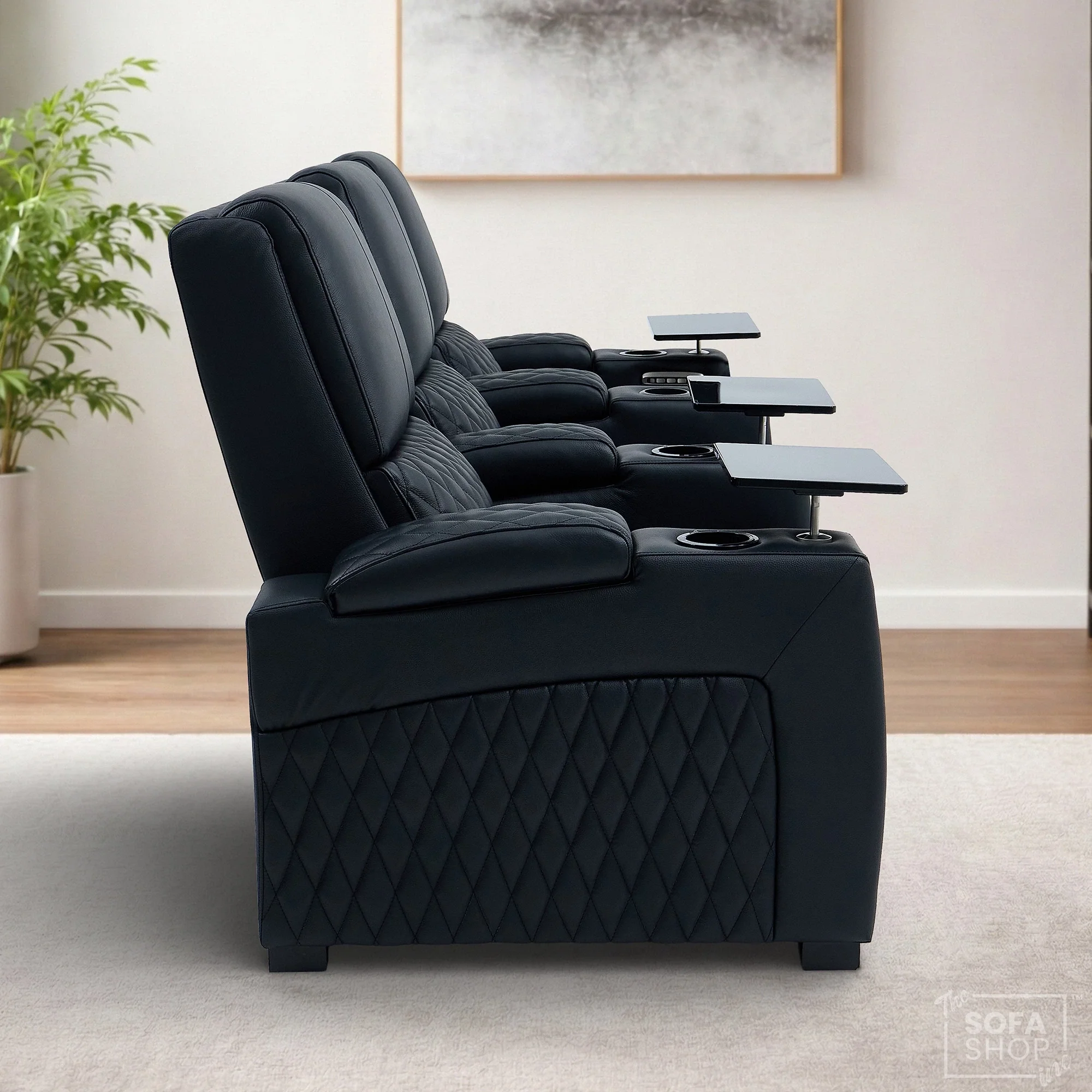 Real Leather 3+1 Seater Electric Recliner Sofa Set | 2-Piece Cinema Suite in Black with Chilled Cupholders & Power Headrests | Assisi | The Sofa Shop - Image 11