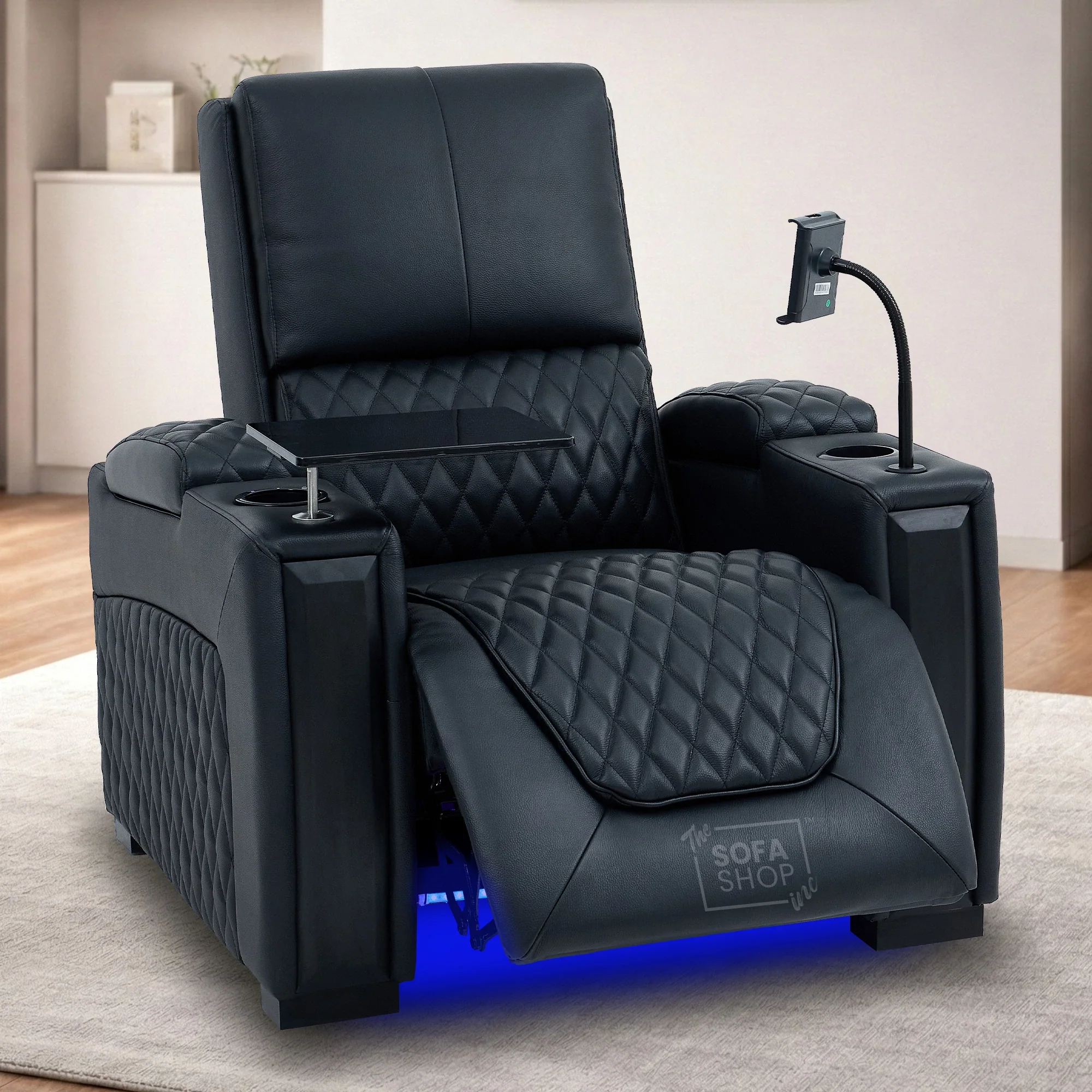 Real Leather 3+1 Seater Electric Recliner Sofa Set | 2-Piece Cinema Suite in Black with Chilled Cupholders & Power Headrests | Assisi | The Sofa Shop - Image 3