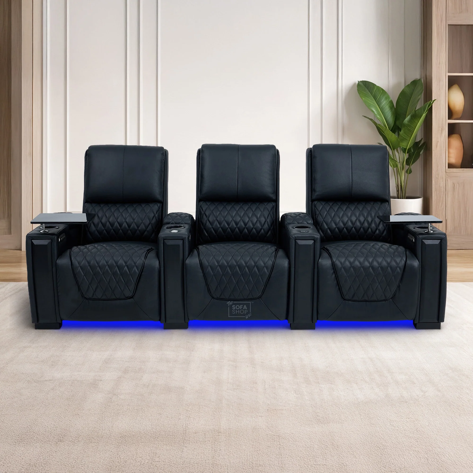 Real Leather 3+1 Seater Electric Recliner Sofa Set | 2-Piece Cinema Suite in Black with Chilled Cupholders & Power Headrests | Assisi | The Sofa Shop - Image 4