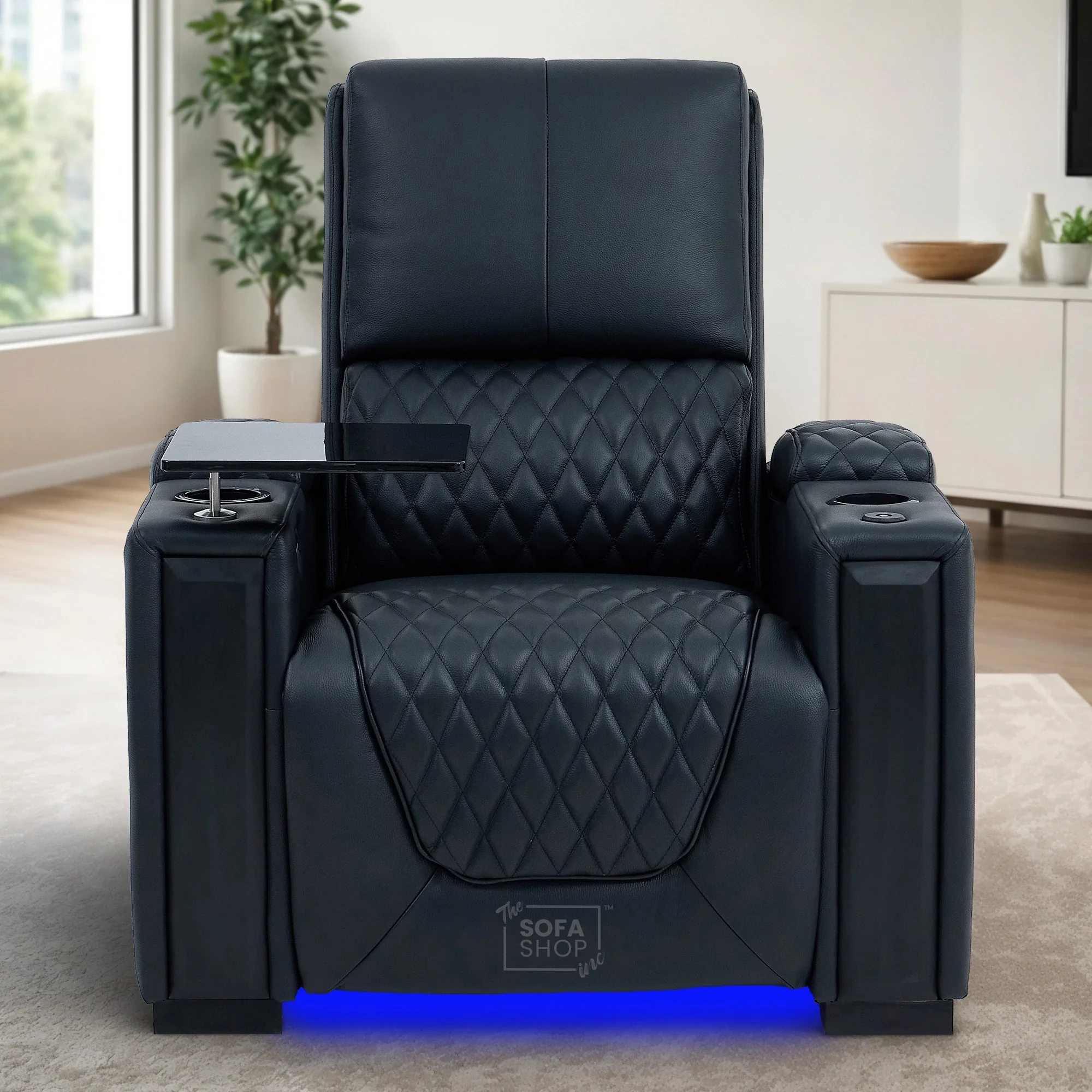 Real Leather 3+1 Seater Electric Recliner Sofa Set | 2-Piece Cinema Suite in Black with Chilled Cupholders & Power Headrests | Assisi | The Sofa Shop - Image 5
