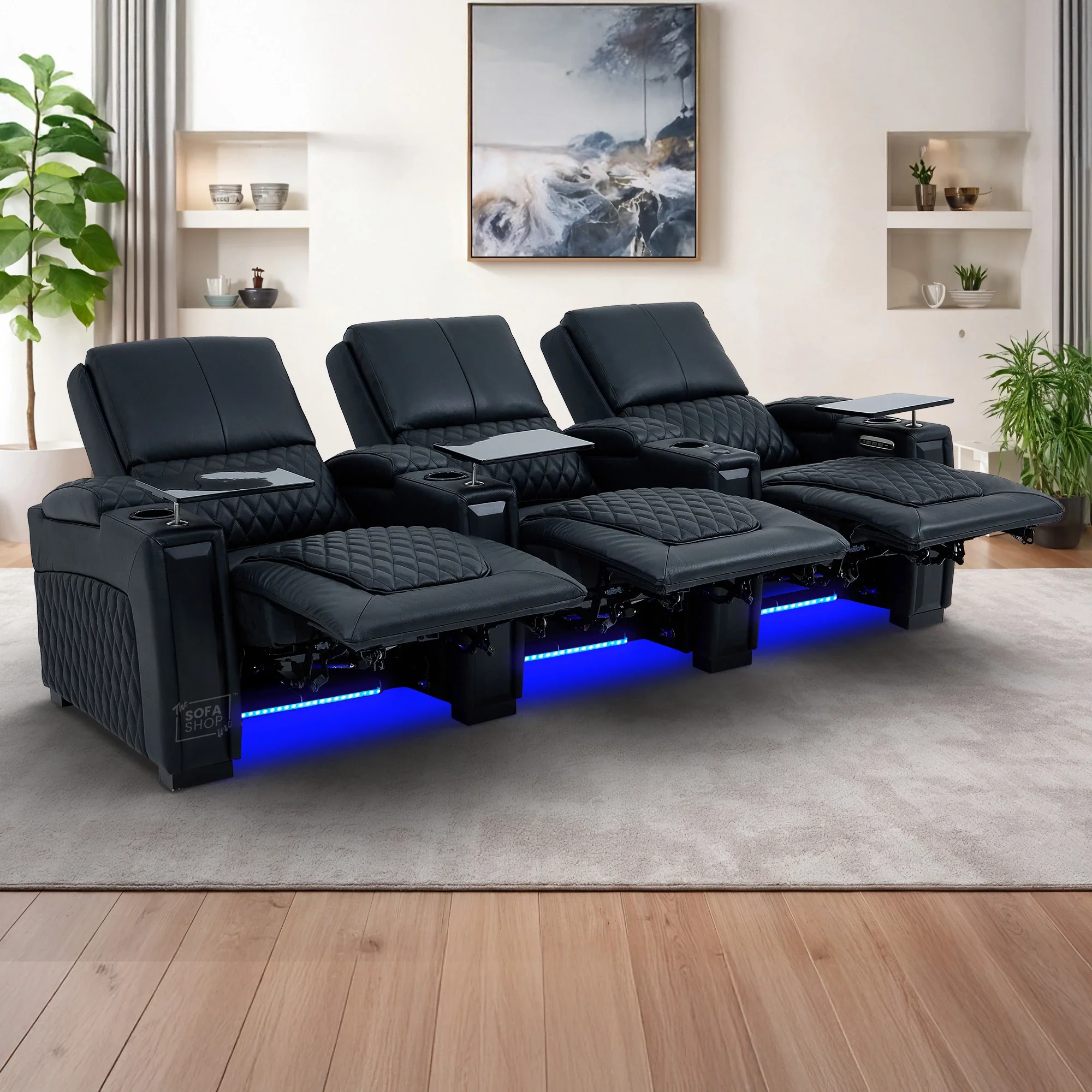 Real Leather 3+1 Seater Electric Recliner Sofa Set | 2-Piece Cinema Suite in Black with Chilled Cupholders & Power Headrests | Assisi | The Sofa Shop - Image 6