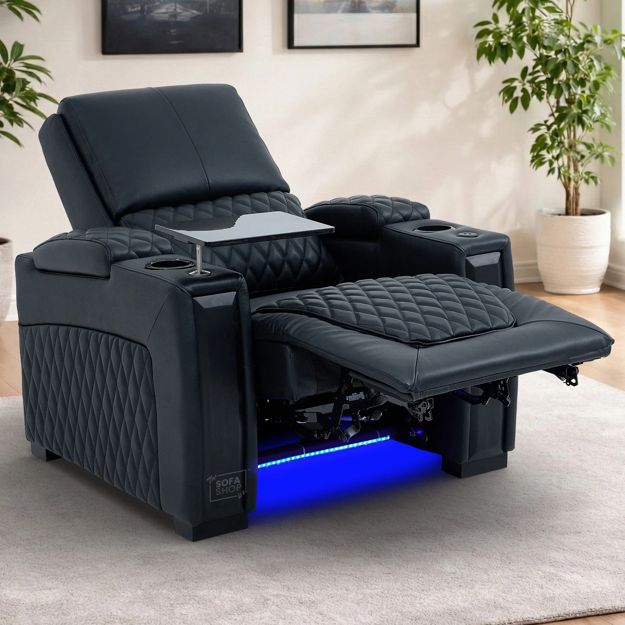 Real Leather 3+1 Seater Electric Recliner Sofa Set | 2-Piece Cinema Suite in Black with Chilled Cupholders & Power Headrests | Assisi | The Sofa Shop - Image 7