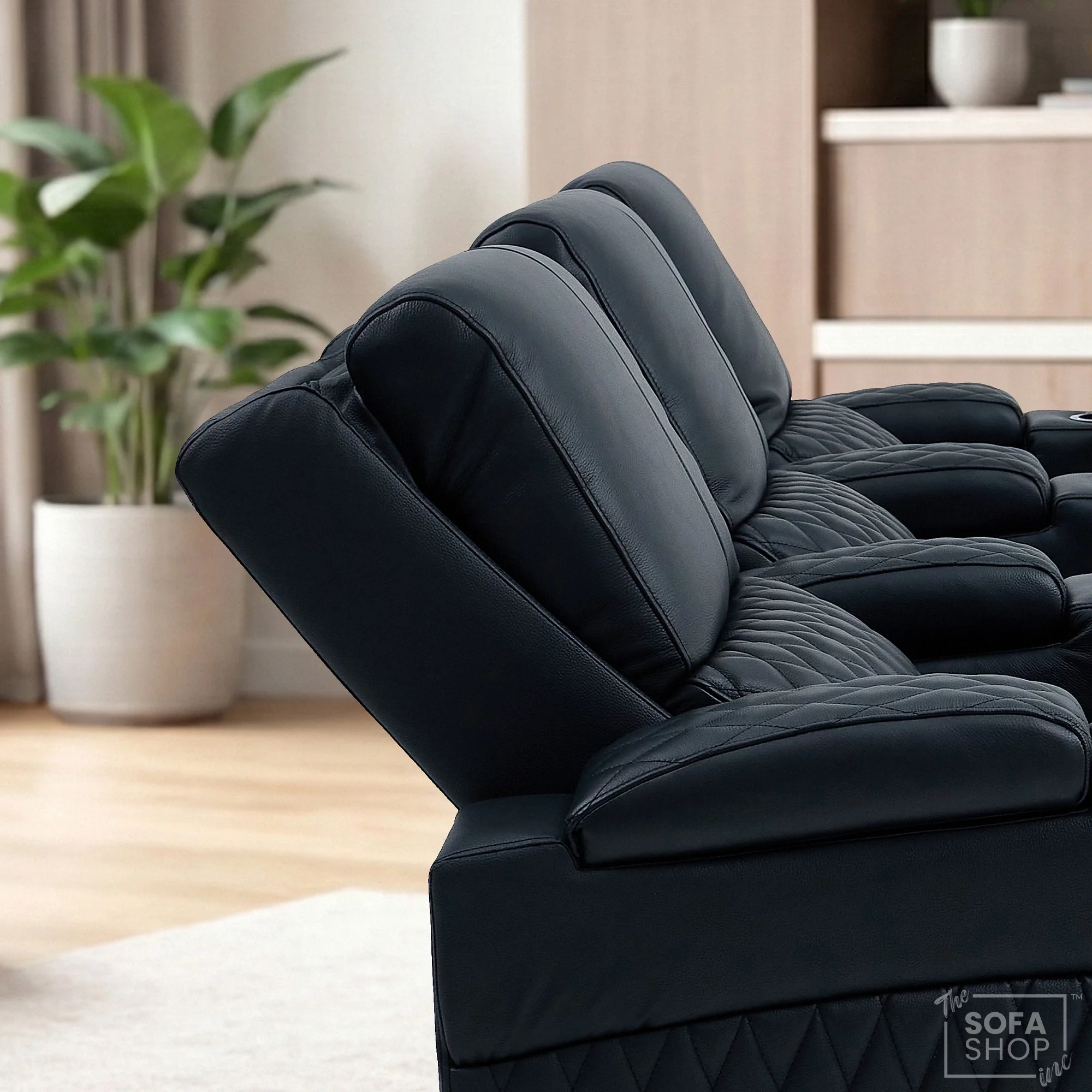 Real Leather 3+1 Seater Electric Recliner Sofa Set | 2-Piece Cinema Suite in Black with Chilled Cupholders & Power Headrests | Assisi | The Sofa Shop - Image 9