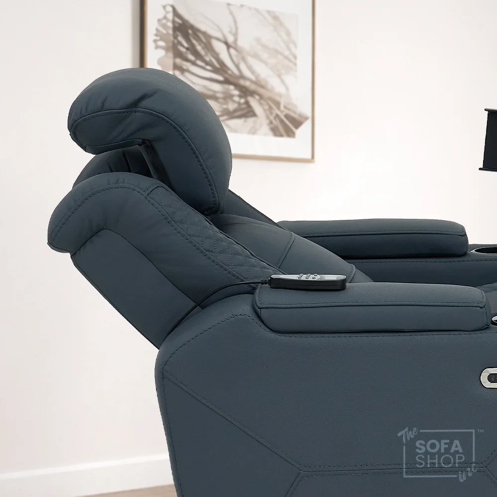3+1 Seater Genuine Leather Recliner Cinema Sofa Set with Massage, Drop-Down Table, Cup Holders, LED Reading Light, Power Recliner, USB Ports, Socket Set & Storage | Blue Leather | Napoli - Image 11