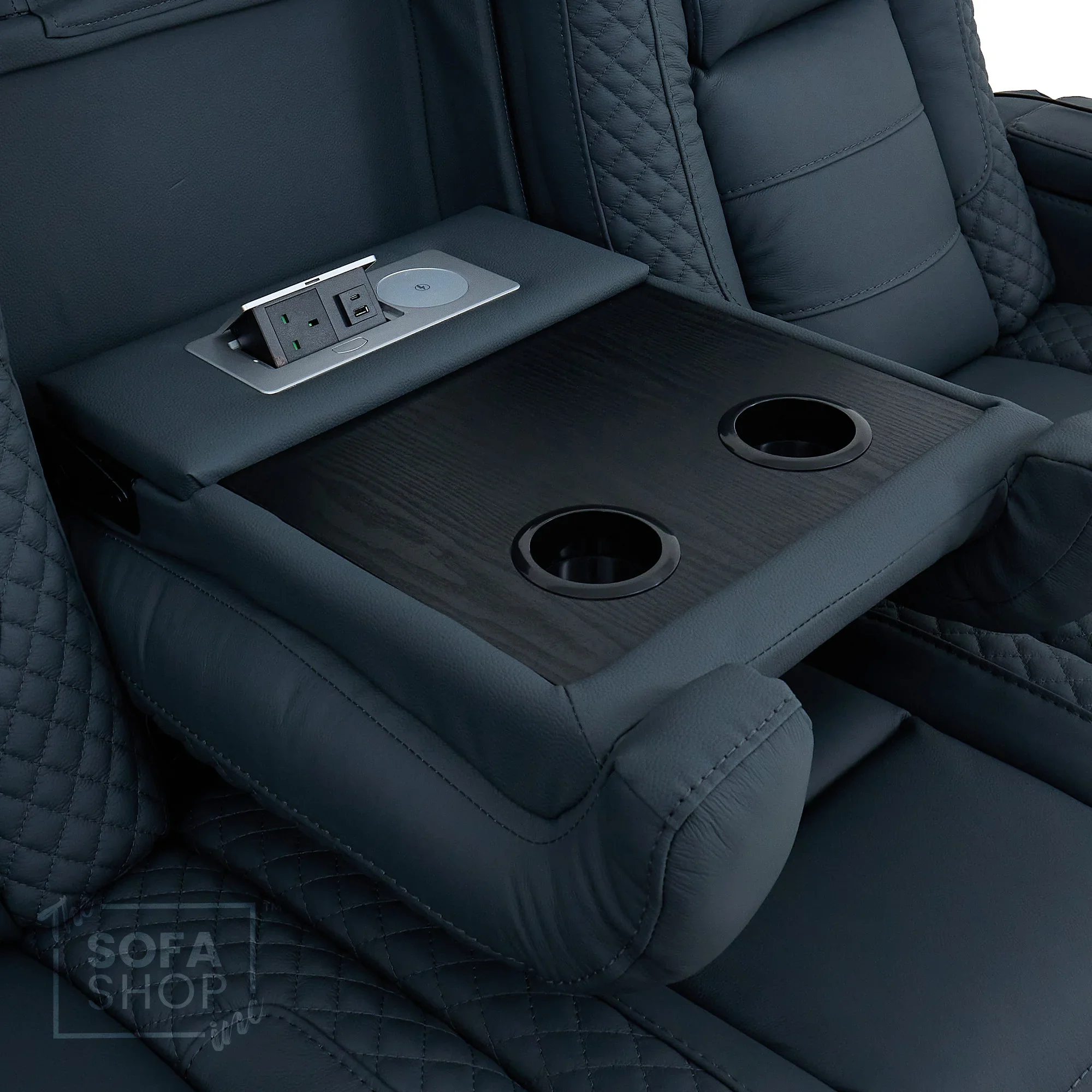 3+1 Seater Genuine Leather Recliner Cinema Sofa Set with Massage, Drop-Down Table, Cup Holders, LED Reading Light, Power Recliner, USB Ports, Socket Set & Storage | Blue Leather | Napoli - Image 25