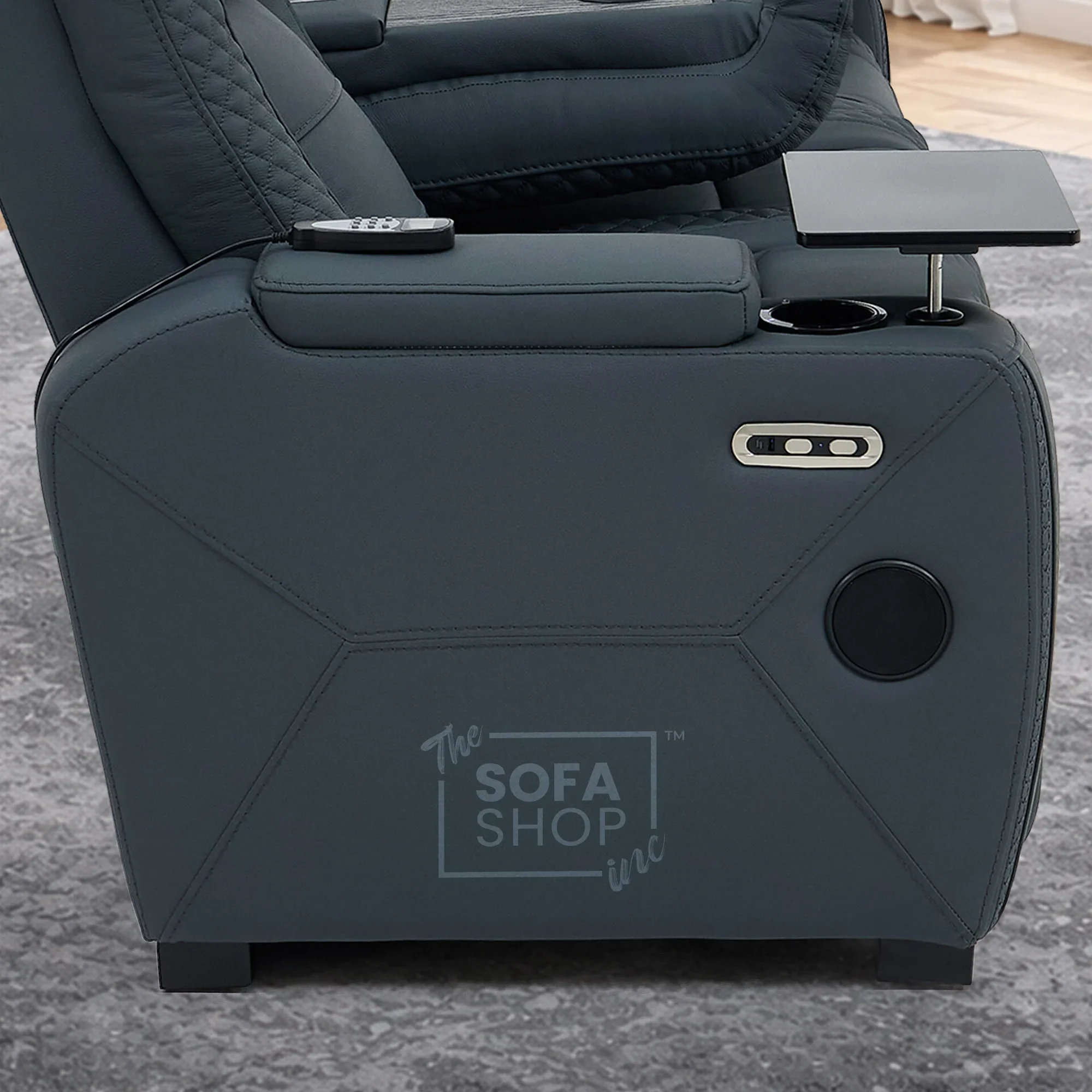 3+1 Seater Genuine Leather Recliner Cinema Sofa Set with Massage, Drop-Down Table, Cup Holders, LED Reading Light, Power Recliner, USB Ports, Socket Set & Storage | Blue Leather | Napoli - Image 32
