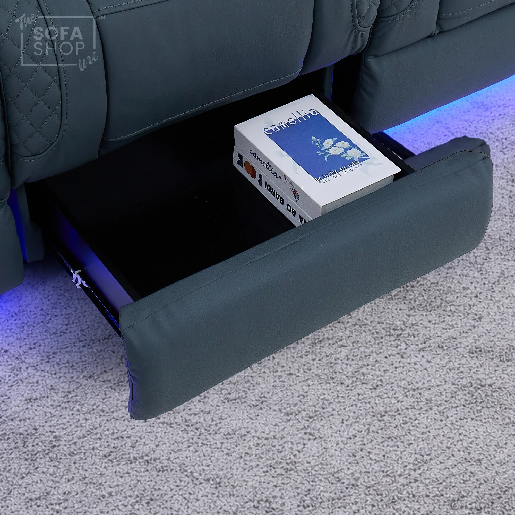 3+1 Seater Genuine Leather Recliner Cinema Sofa Set with Massage, Drop-Down Table, Cup Holders, LED Reading Light, Power Recliner, USB Ports, Socket Set & Storage | Blue Leather | Napoli - Image 33
