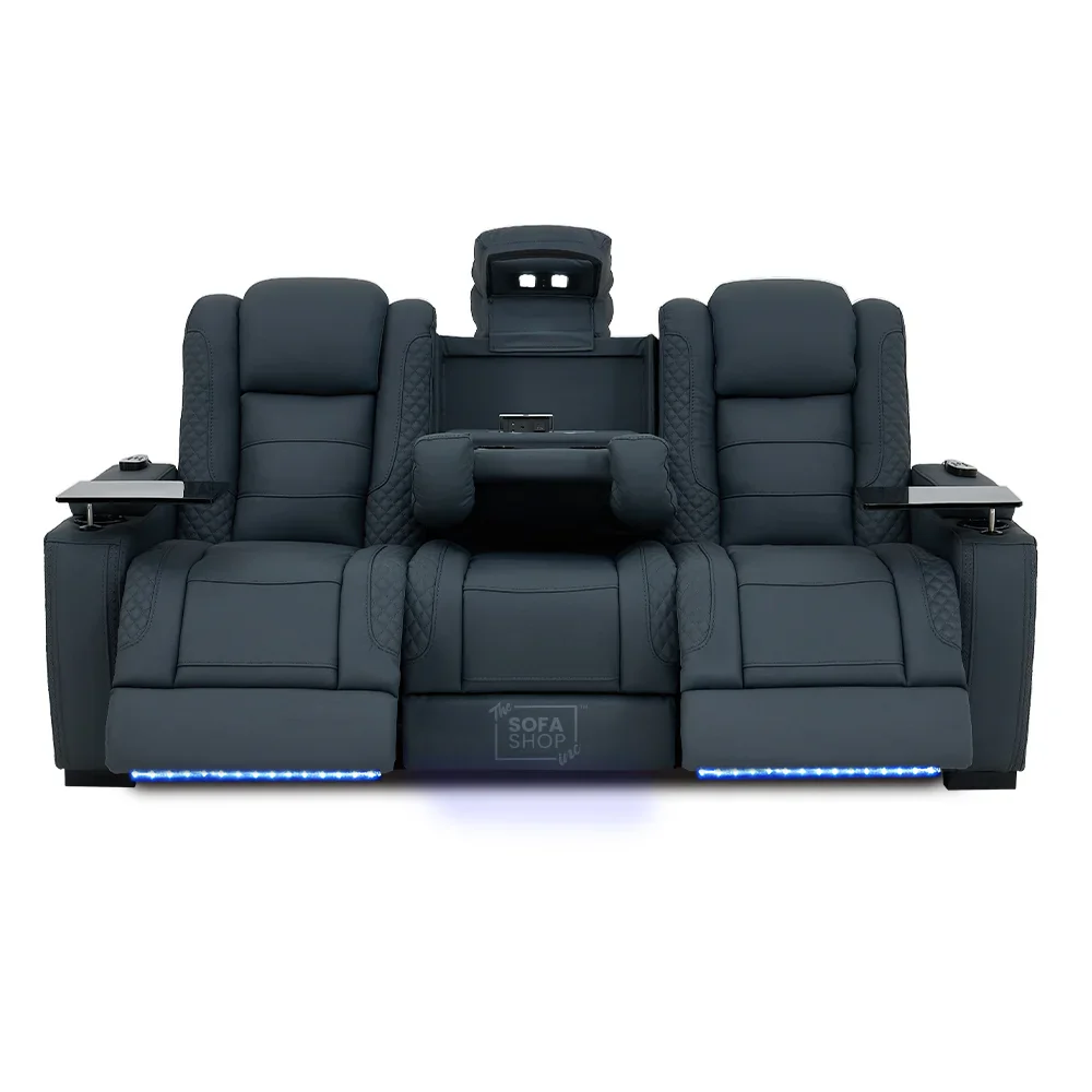 3+1 Seater Genuine Leather Recliner Cinema Sofa Set with Massage, Drop-Down Table, Cup Holders, LED Reading Light, Power Recliner, USB Ports, Socket Set & Storage | Blue Leather | Napoli - Image 36