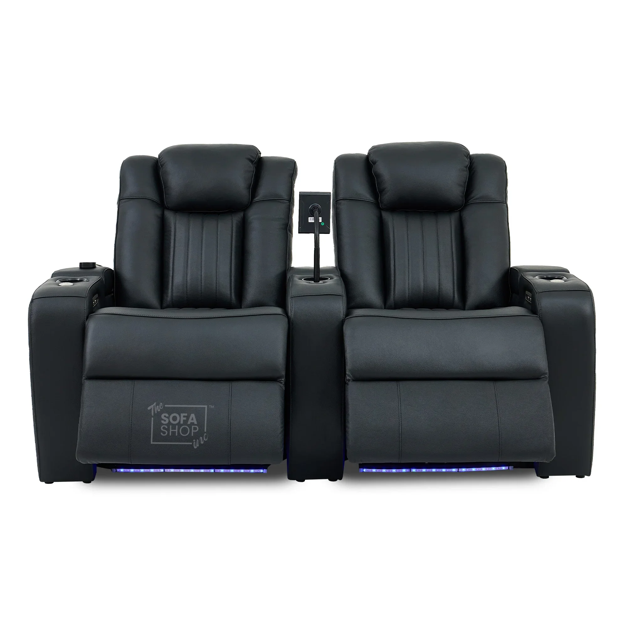 Real Leather 3+2+1 Power Reclining Sofa Set in Black | 3-Piece Cinema Sofa Suite with Console, Power Sockets, Cup Holders, Table & Massage | Capri - Image 35