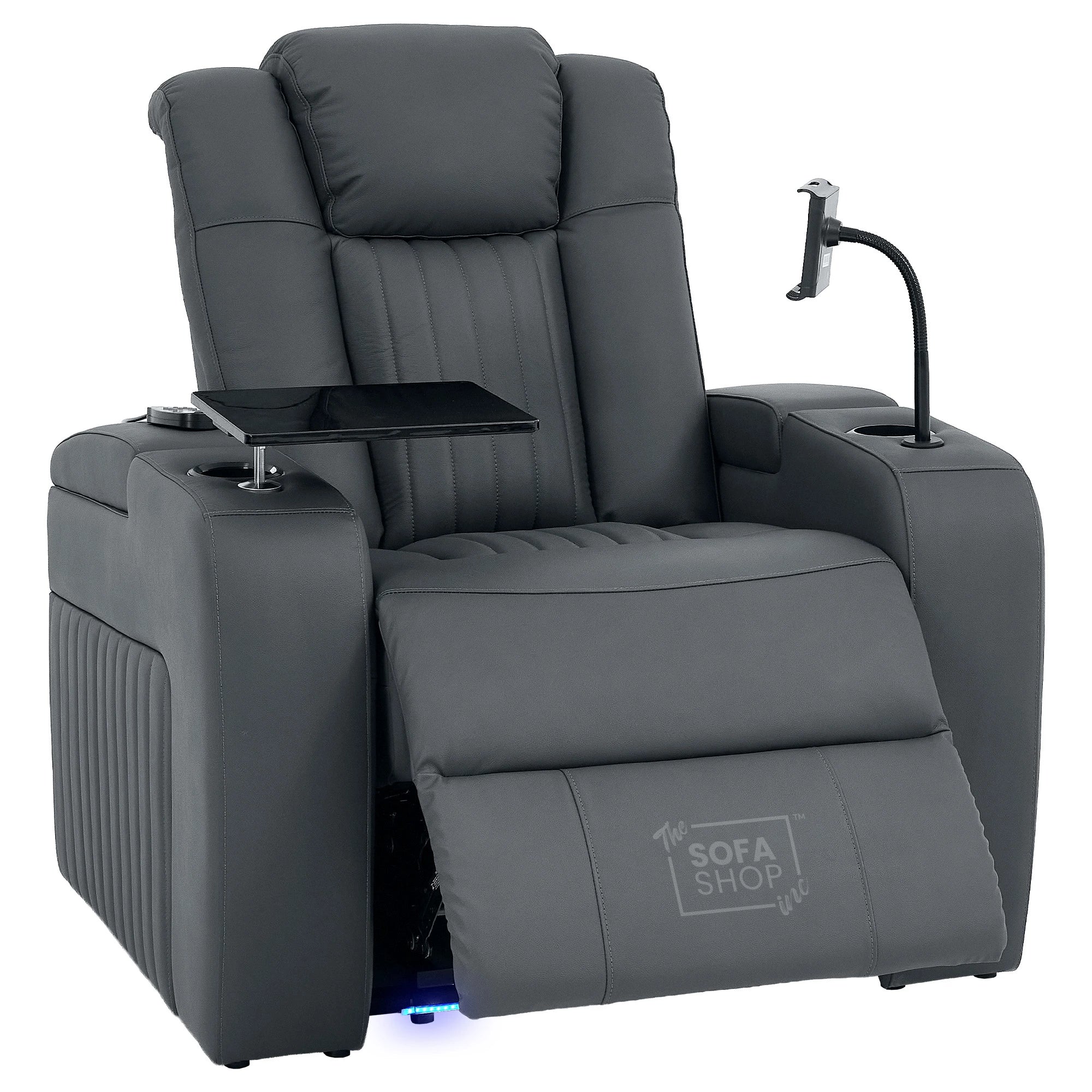 Real Leather 3+2+1 Piece Electric Home Cinema Theatre Sofa Set | Couch Suite Package in Grey + Massage + Heating + Power Recliners + Wireless Charging | Capri - Image 36