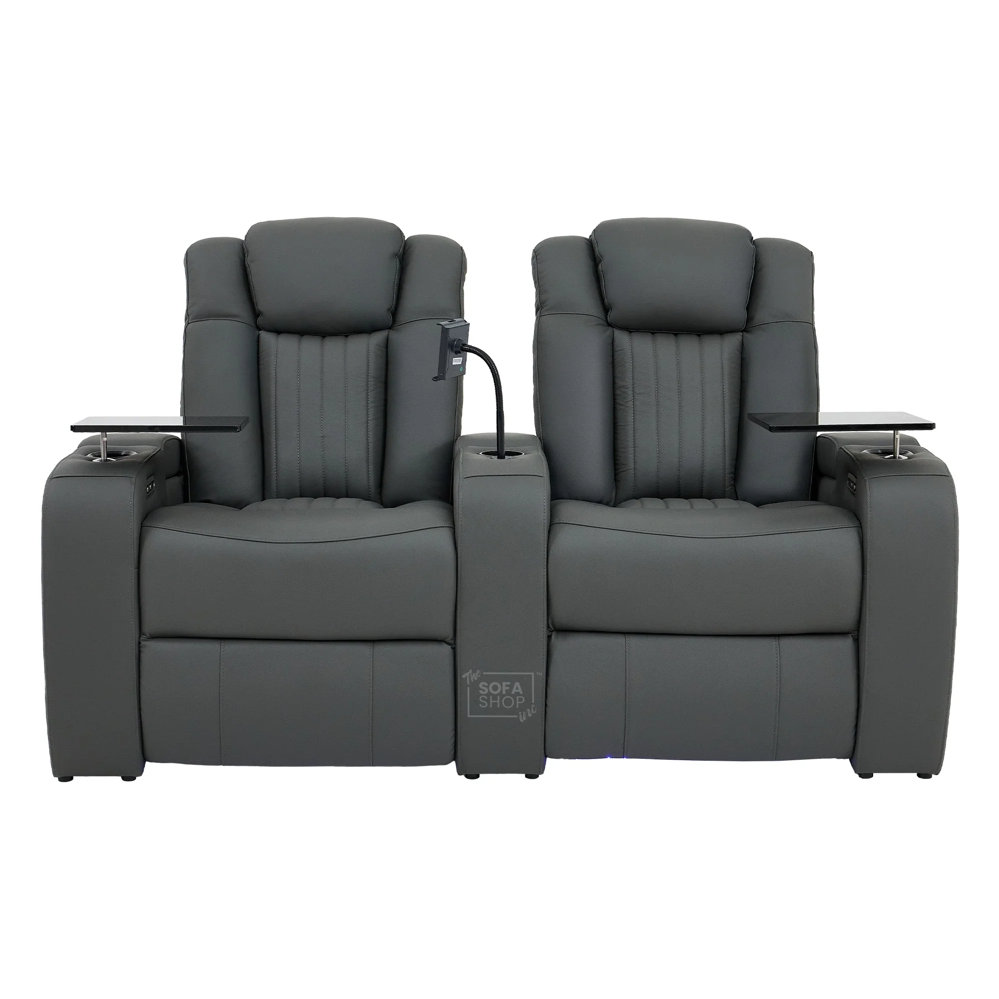 Real Leather 3+2+1 Piece Electric Home Cinema Theatre Sofa Set | Couch Suite Package in Grey + Massage + Heating + Power Recliners + Wireless Charging | Capri - Image 38