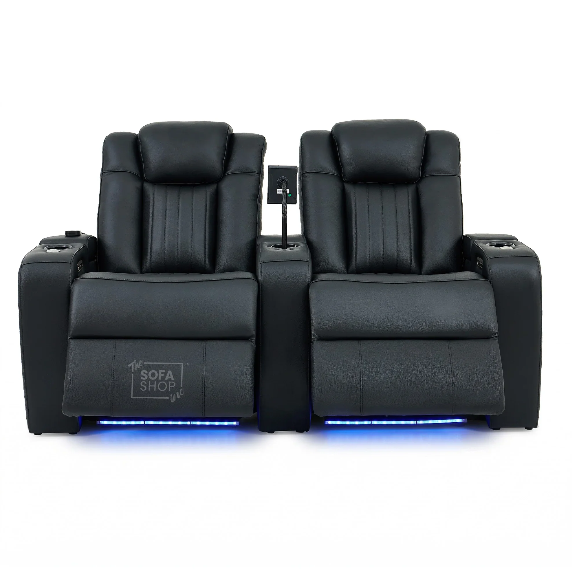 3+2 Modern Reclining Sofa Suite in Black Real Leather | Hi-Tech Sofa with Massage, Heated Lumbar, Wireless Charging, LED Lights & Removable Tables | Capri - Image 31