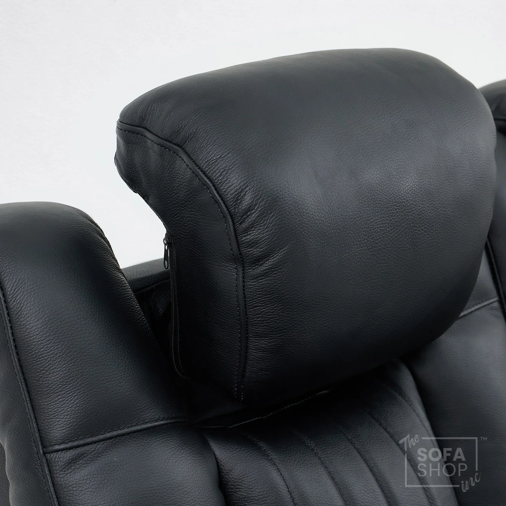 3+2 Modern Reclining Sofa Suite in Black Real Leather | Hi-Tech Sofa with Massage, Heated Lumbar, Wireless Charging, LED Lights & Removable Tables | Capri - Image 9