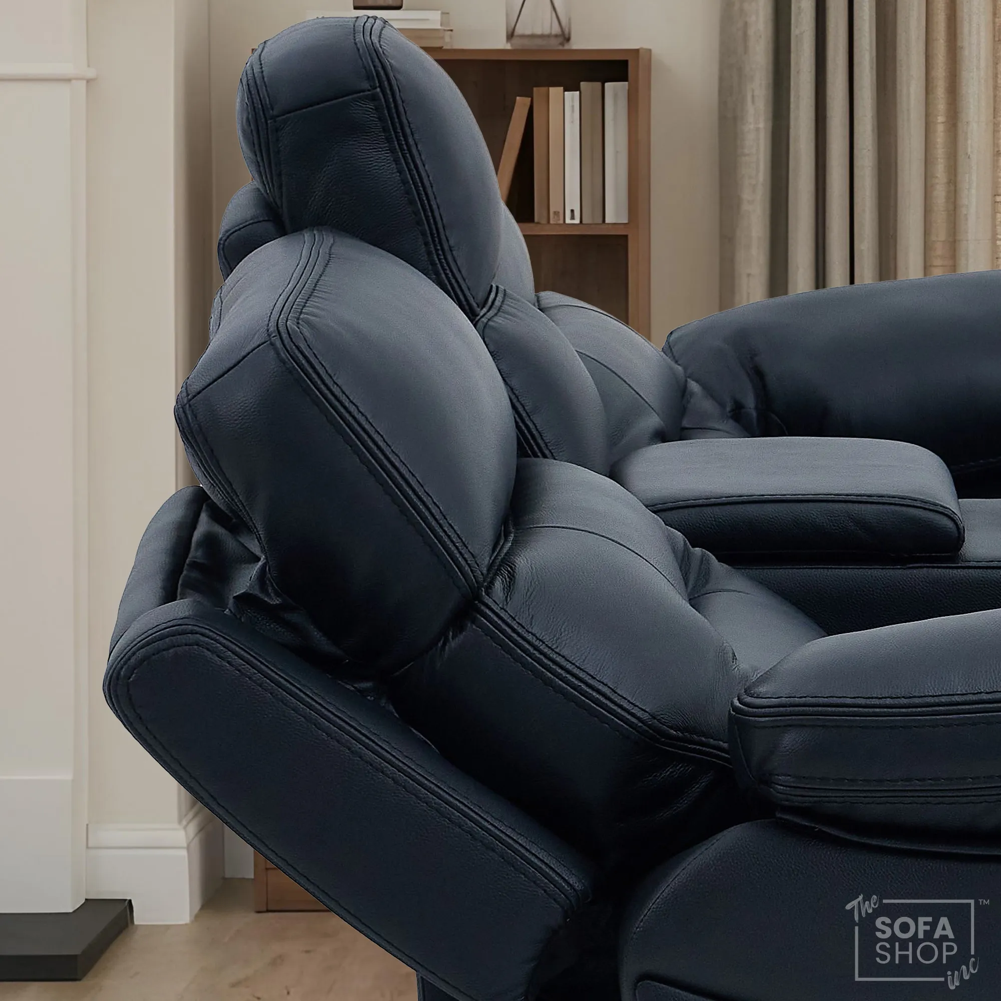 3+2 Electric Recliner Sofa Set in Black Real Leather | Hi-Tech Cinema Sofa Set with Bluetooth Speakers & Multi-Link, Power Grommets, Power Headrest, Power Recliner, USB & Wireless Charging | Sicily | The Sofa Shop - Image 12