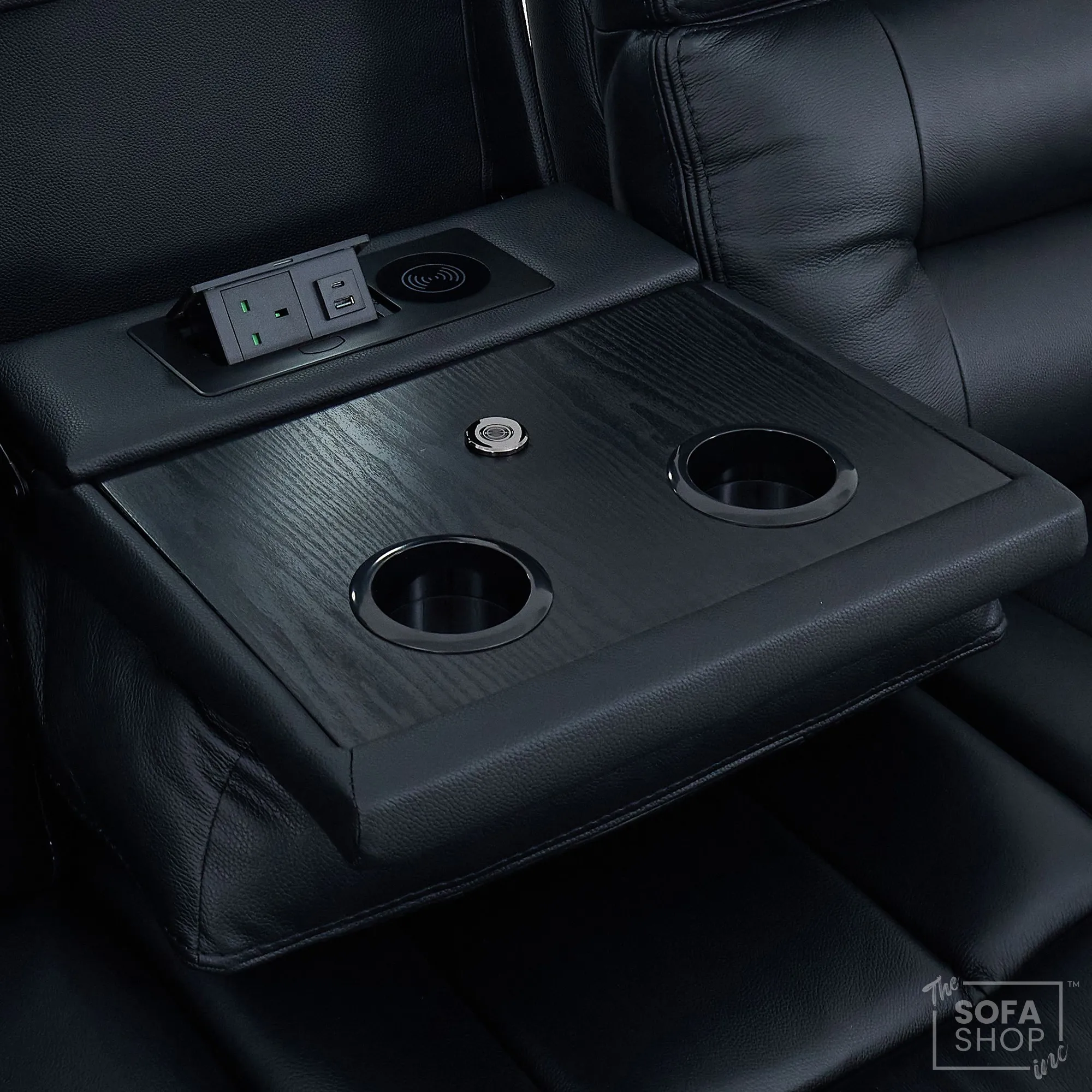 3+2 Electric Recliner Sofa Set in Black Real Leather | Hi-Tech Cinema Sofa Set with Bluetooth Speakers & Multi-Link, Power Grommets, Power Headrest, Power Recliner, USB & Wireless Charging | Sicily | The Sofa Shop - Image 17