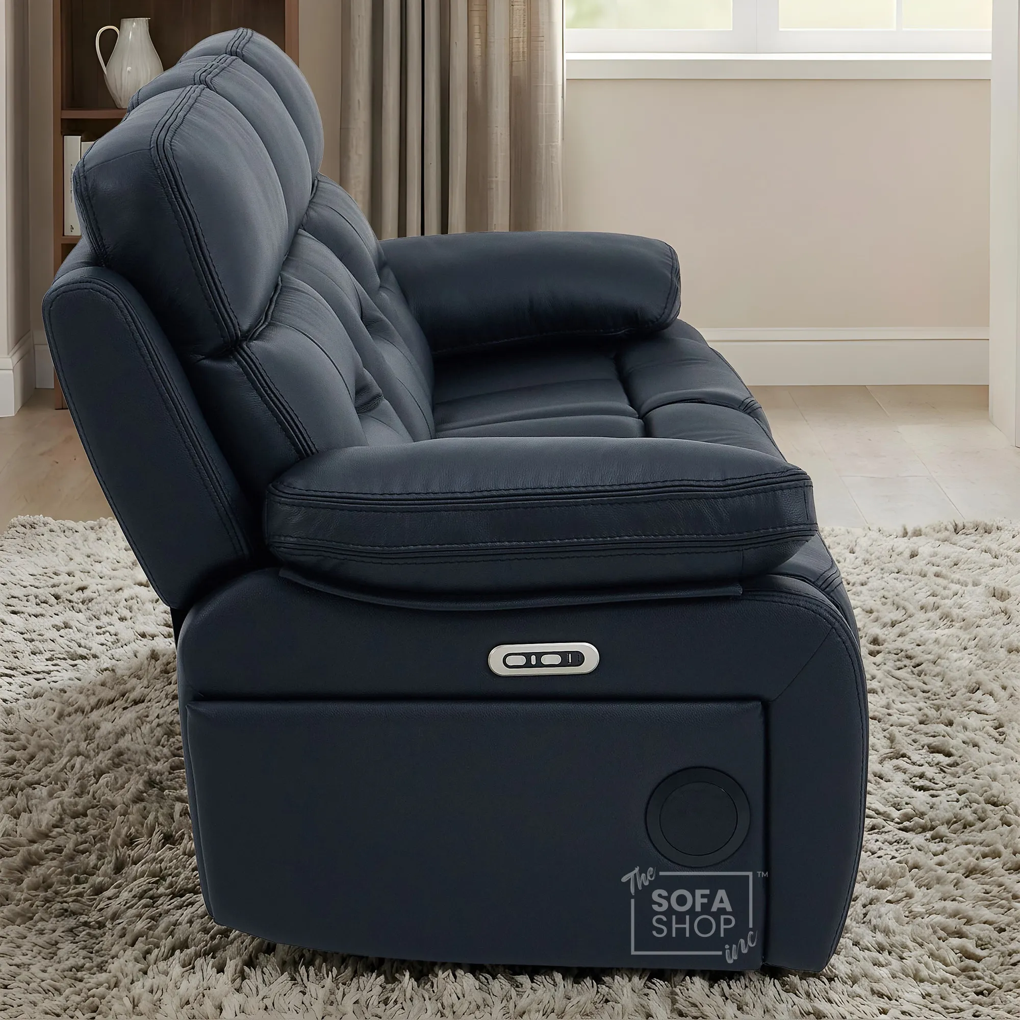 3+2 Electric Recliner Sofa Set in Black Real Leather | Hi-Tech Cinema Sofa Set with Bluetooth Speakers & Multi-Link, Power Grommets, Power Headrest, Power Recliner, USB & Wireless Charging | Sicily | The Sofa Shop - Image 27