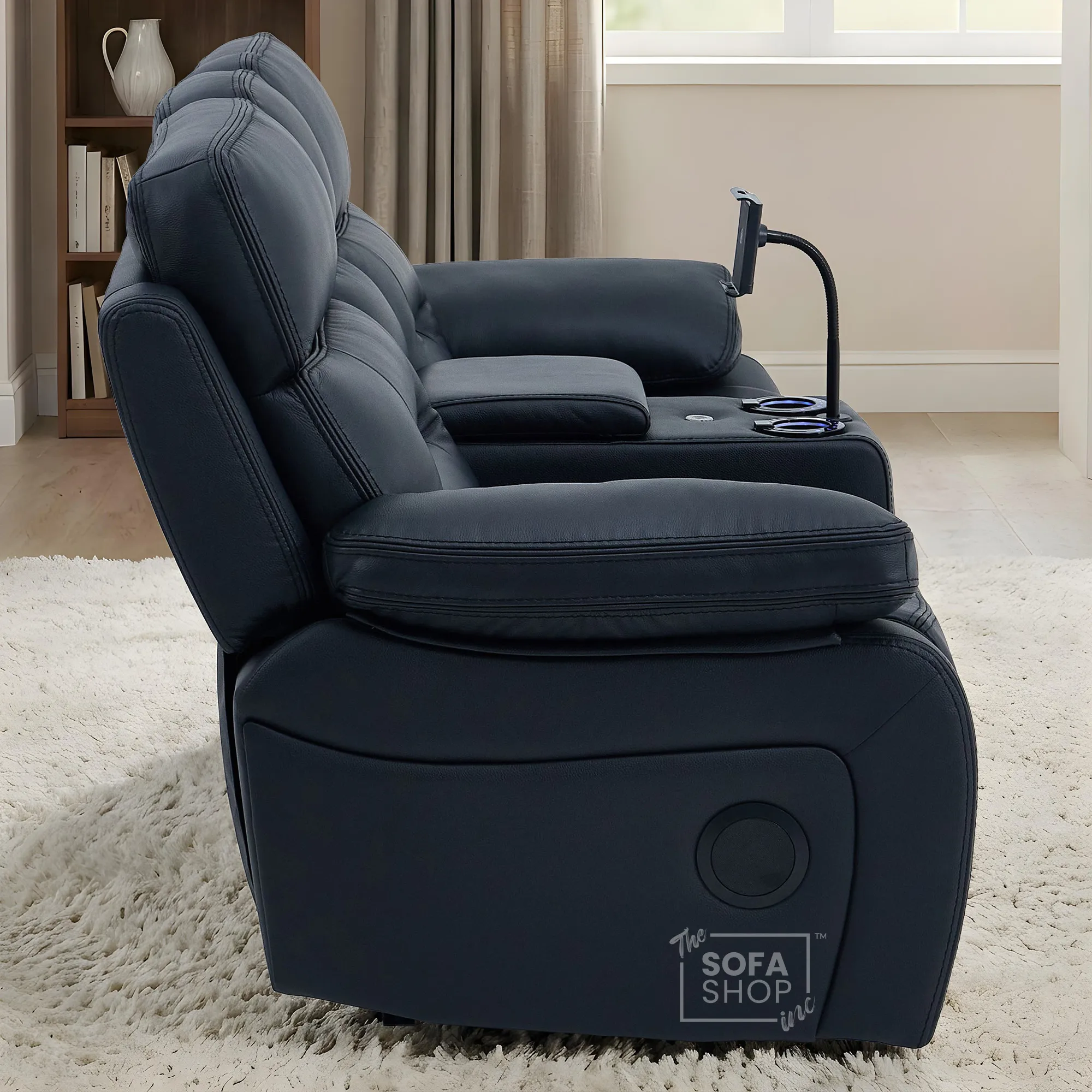 3+2 Electric Recliner Sofa Set in Black Real Leather | Hi-Tech Cinema Sofa Set with Bluetooth Speakers & Multi-Link, Power Grommets, Power Headrest, Power Recliner, USB & Wireless Charging | Sicily | The Sofa Shop - Image 28