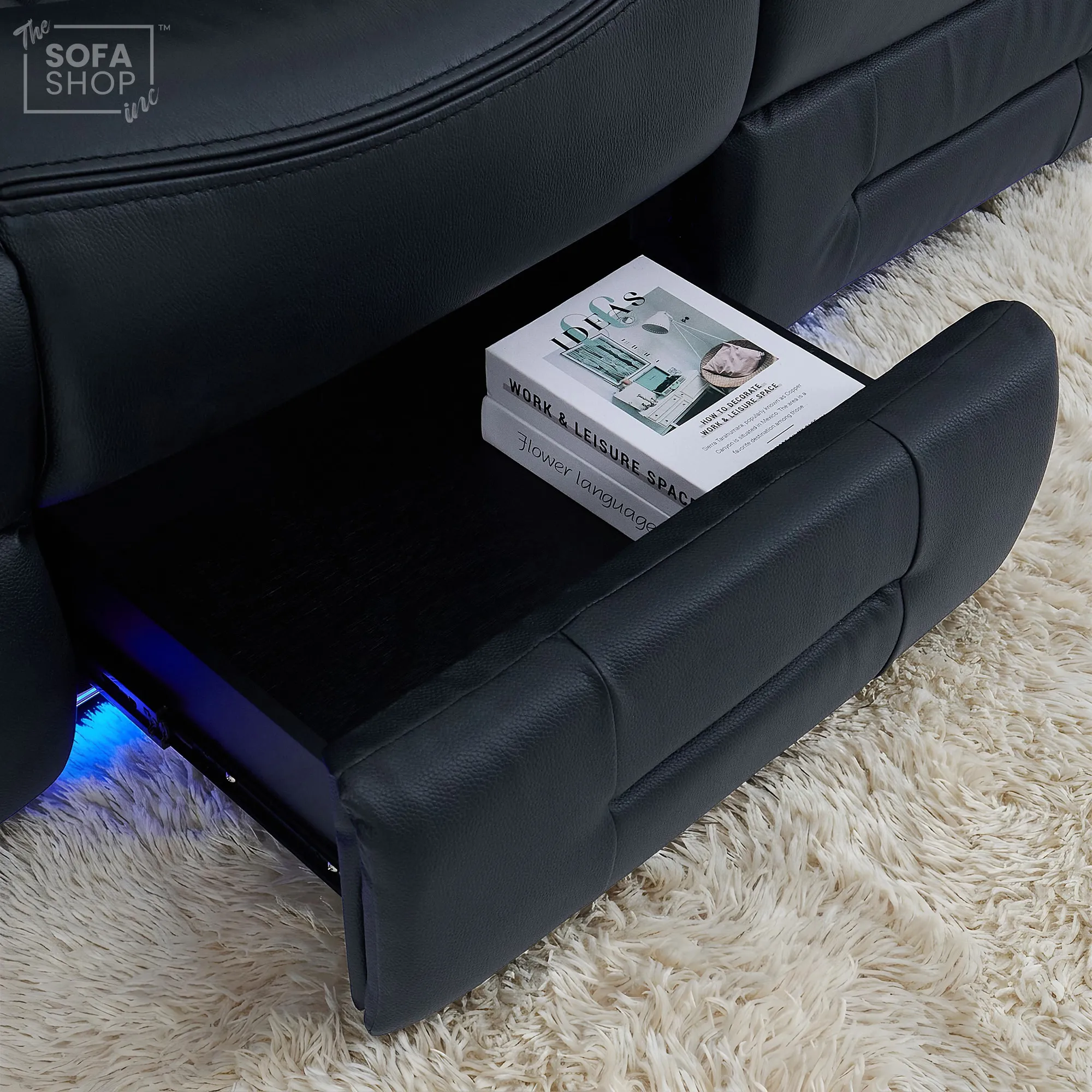 3+2 Electric Recliner Sofa Set in Black Real Leather | Hi-Tech Cinema Sofa Set with Bluetooth Speakers & Multi-Link, Power Grommets, Power Headrest, Power Recliner, USB & Wireless Charging | Sicily | The Sofa Shop - Image 30