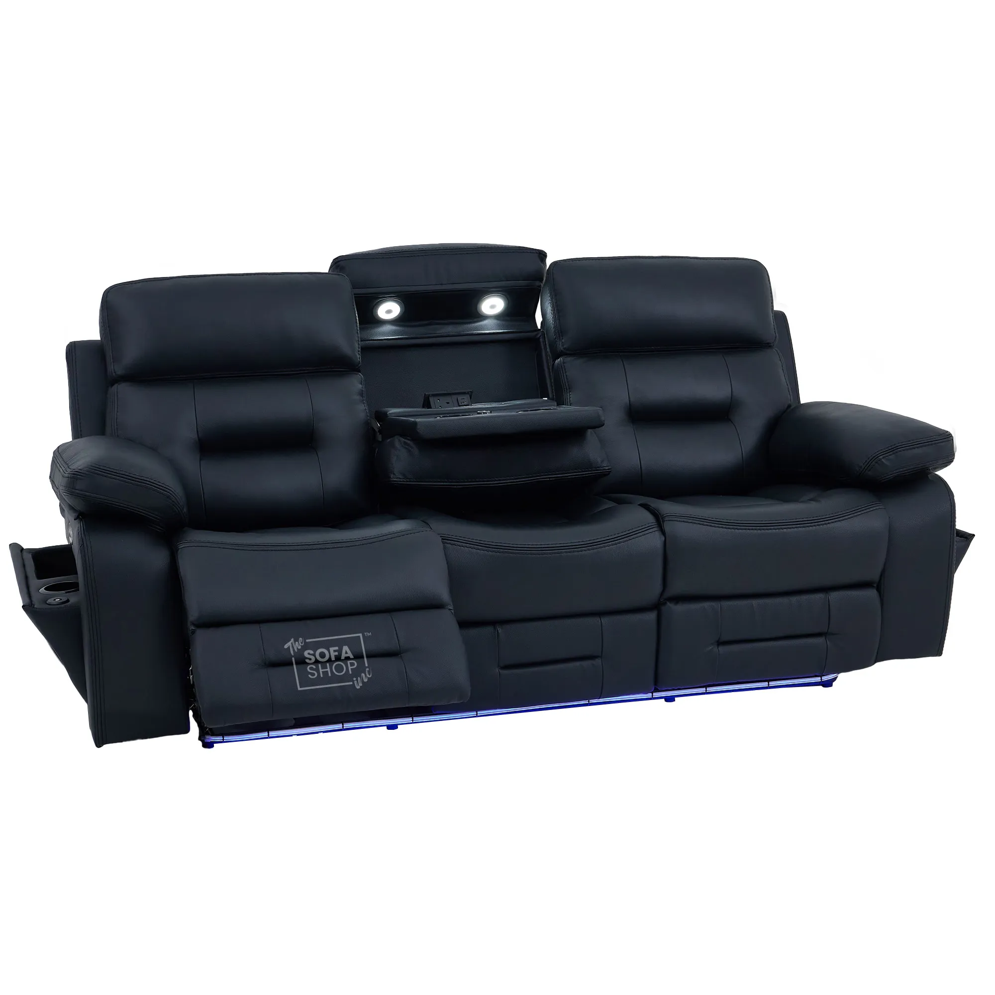 3+2 Electric Recliner Sofa Set in Black Real Leather | Hi-Tech Cinema Sofa Set with Bluetooth Speakers & Multi-Link, Power Grommets, Power Headrest, Power Recliner, USB & Wireless Charging | Sicily | The Sofa Shop - Image 34