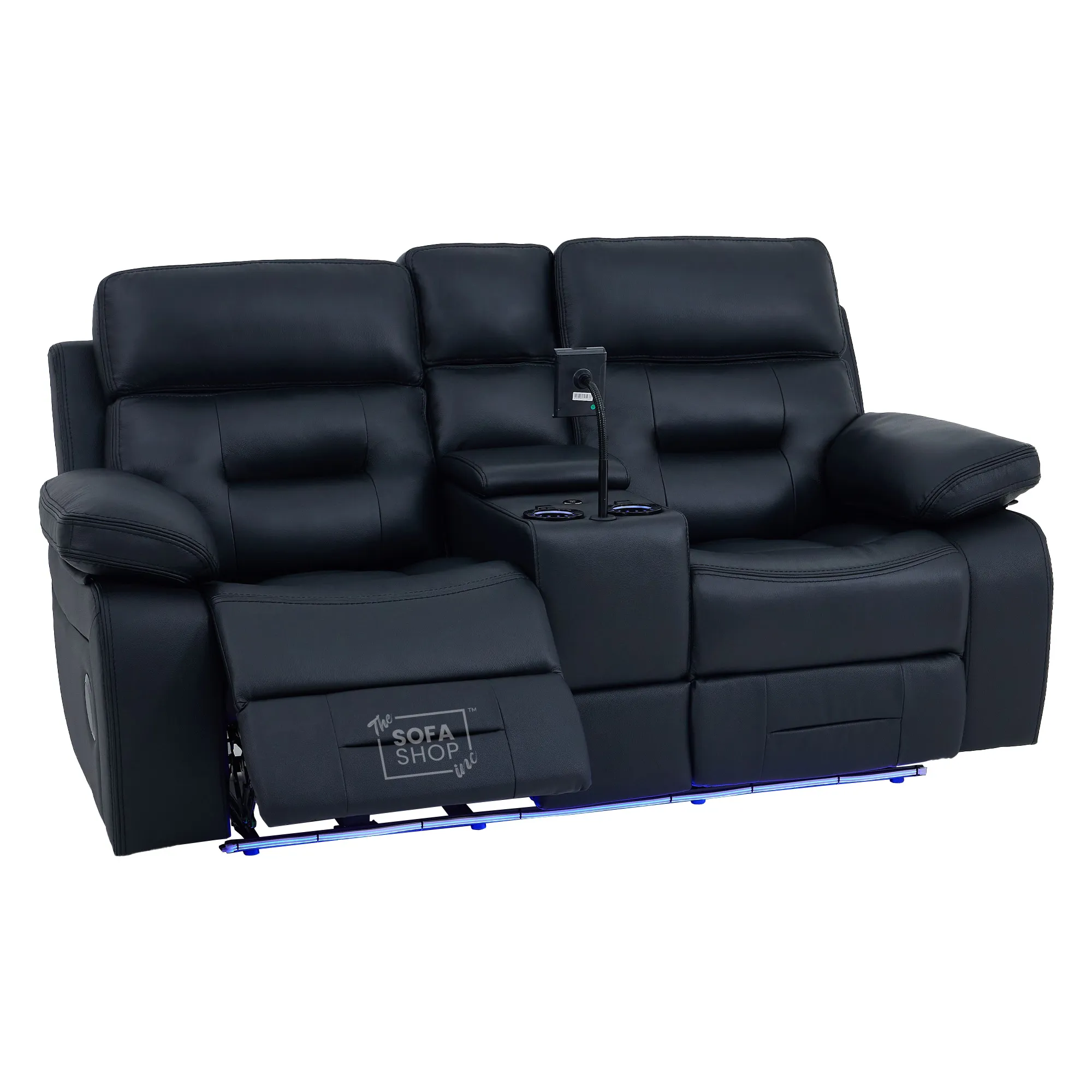 3+2 Electric Recliner Sofa Set in Black Real Leather | Hi-Tech Cinema Sofa Set with Bluetooth Speakers & Multi-Link, Power Grommets, Power Headrest, Power Recliner, USB & Wireless Charging | Sicily | The Sofa Shop - Image 35