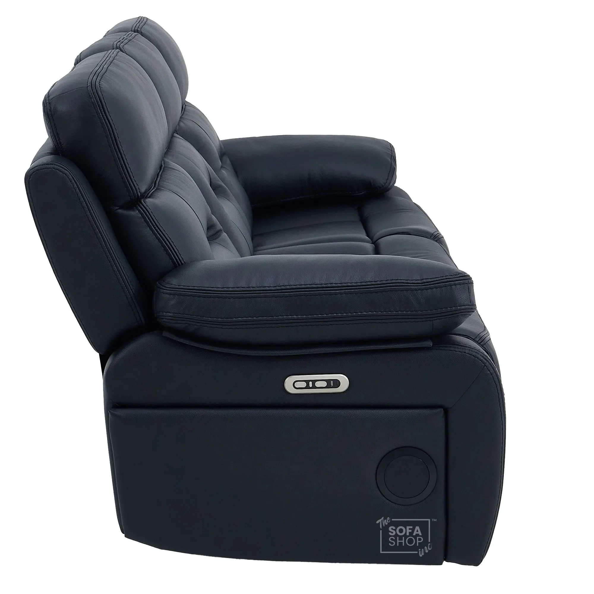3+2 Electric Recliner Sofa Set in Black Real Leather | Hi-Tech Cinema Sofa Set with Bluetooth Speakers & Multi-Link, Power Grommets, Power Headrest, Power Recliner, USB & Wireless Charging | Sicily | The Sofa Shop - Image 38
