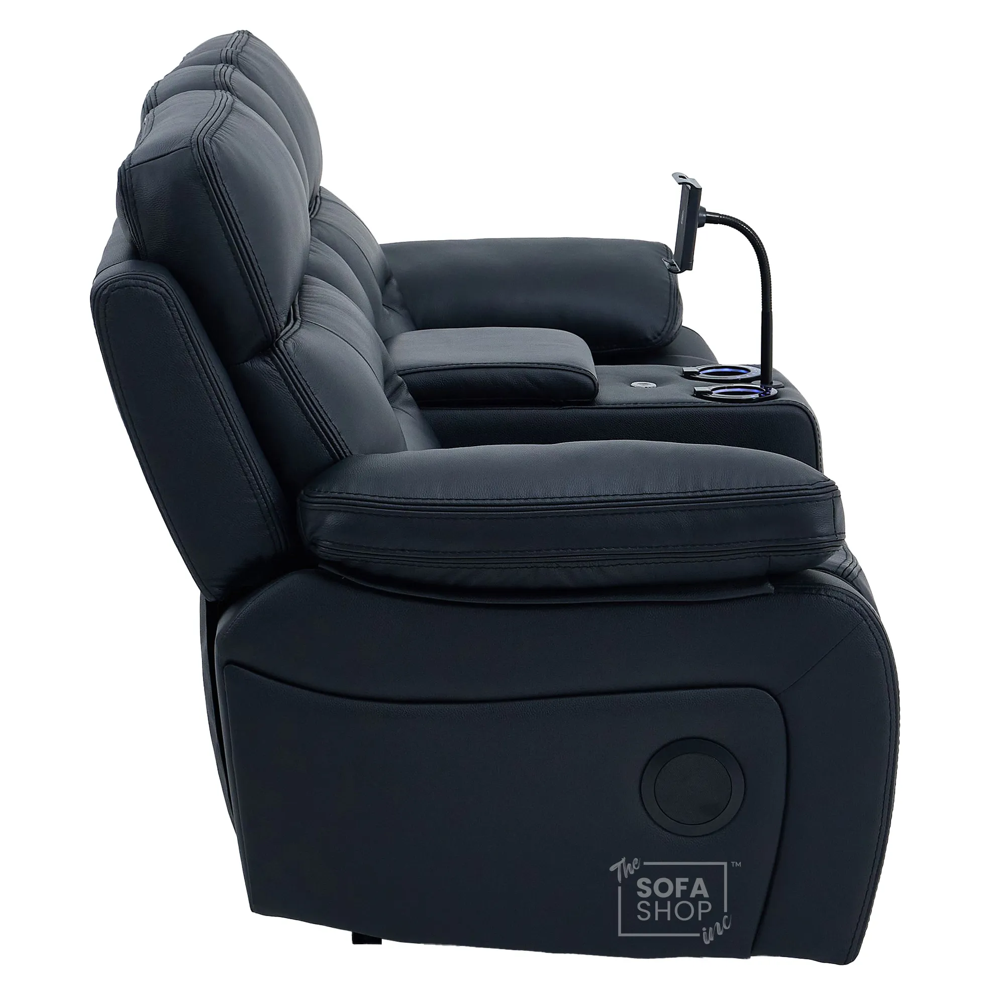3+2 Electric Recliner Sofa Set in Black Real Leather | Hi-Tech Cinema Sofa Set with Bluetooth Speakers & Multi-Link, Power Grommets, Power Headrest, Power Recliner, USB & Wireless Charging | Sicily | The Sofa Shop - Image 39